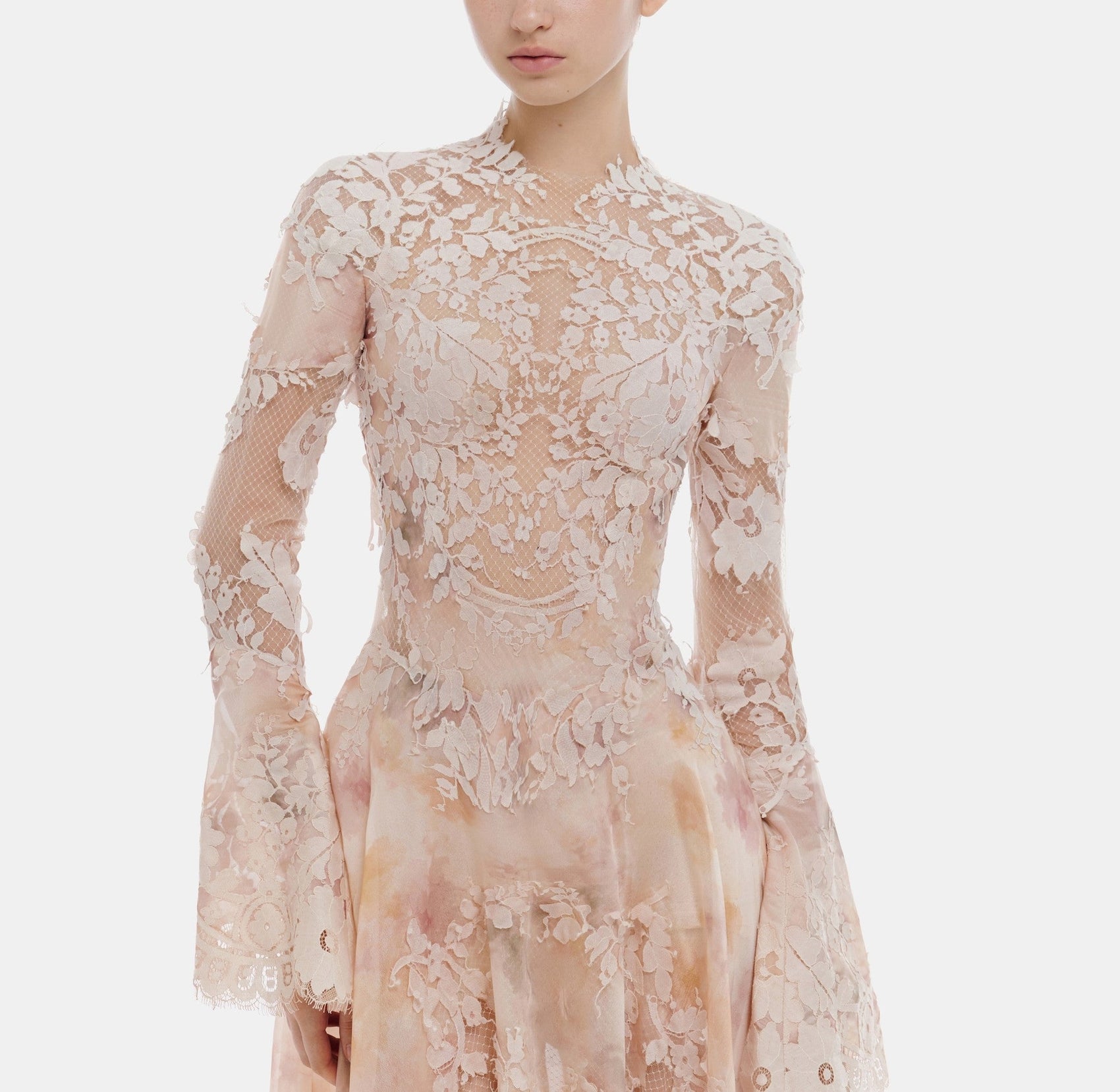 Peach Lace Appliqué Mini Dress - Montsand