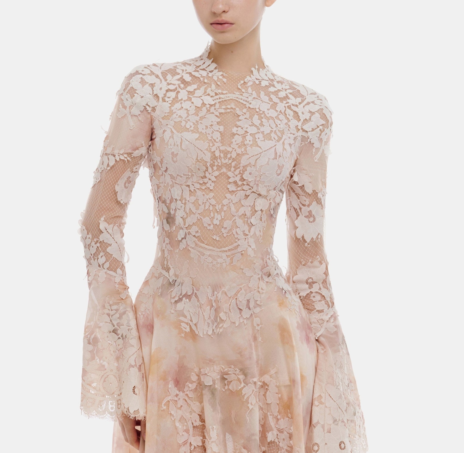 Peach Lace Appliqué Mini Dress - Montsand
