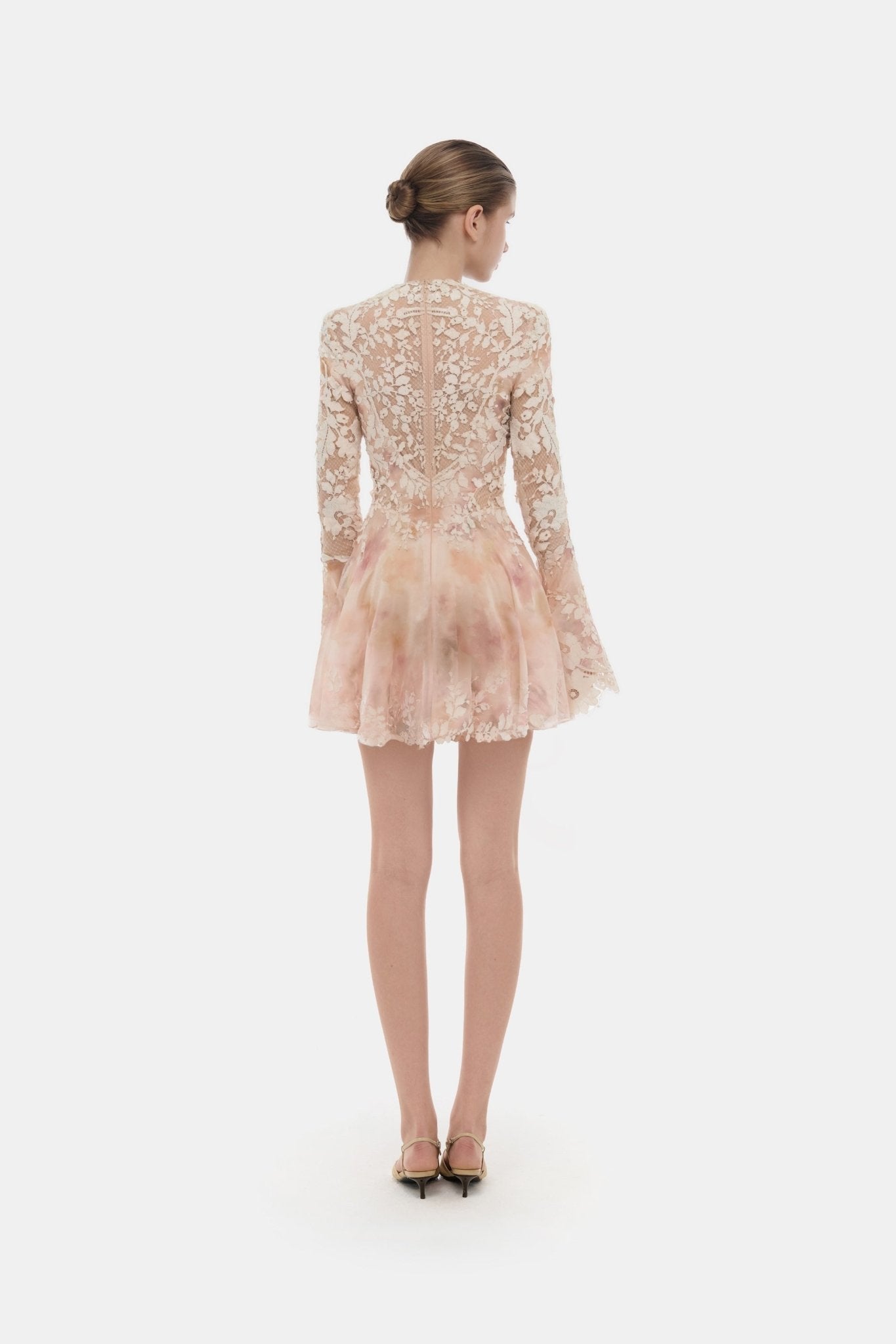 Peach Lace Appliqué Mini Dress - Montsand