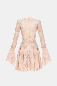 Peach Lace Appliqué Mini Dress - Montsand