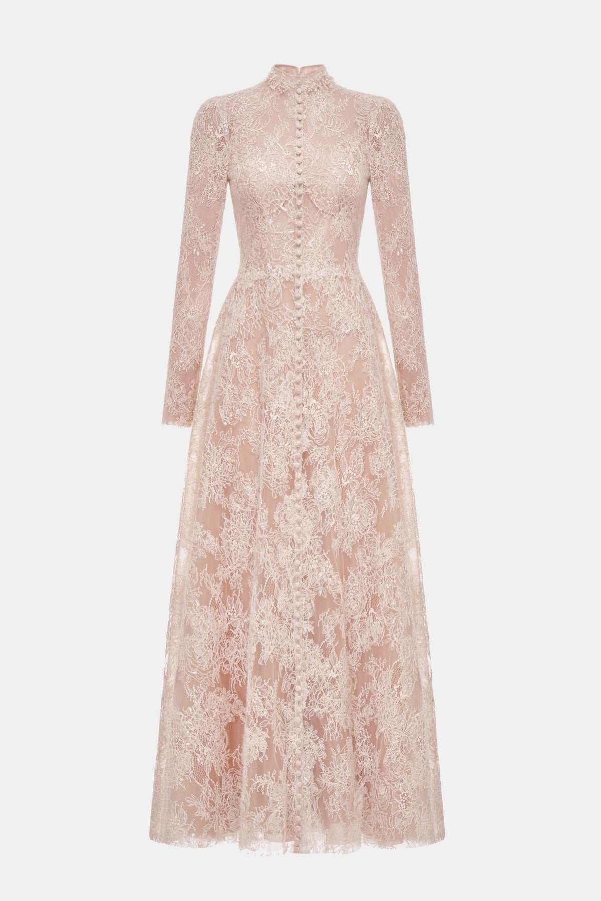 Peach Lace Botton Front Dress - Montsand