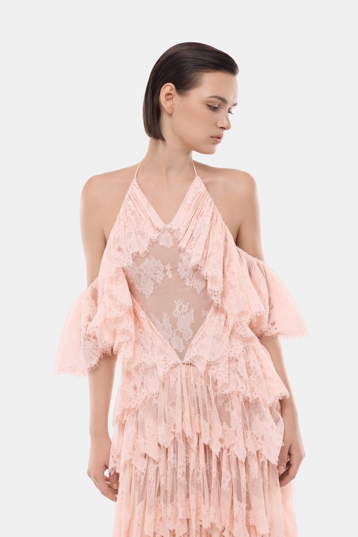 Peach Ruffled Halter Dress - Montsand