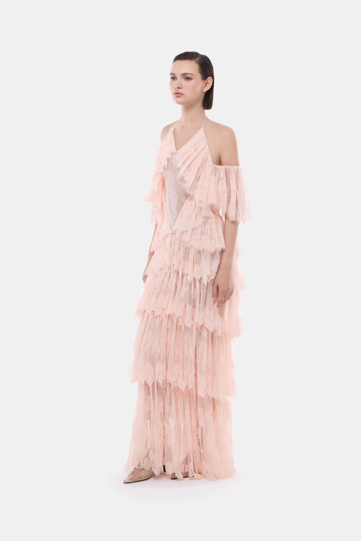 Peach Ruffled Halter Dress - Montsand