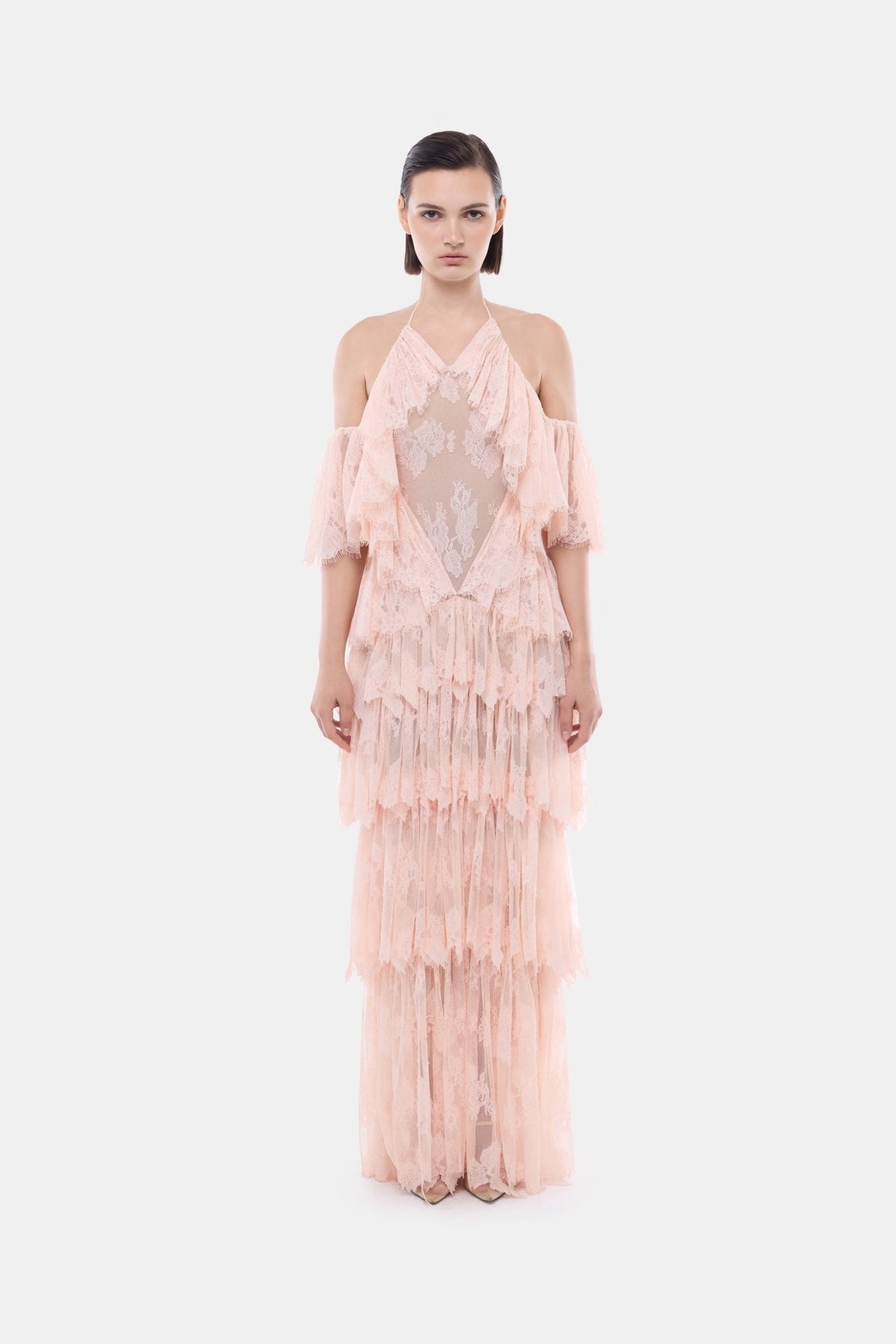 Peach Ruffled Halter Dress - Montsand