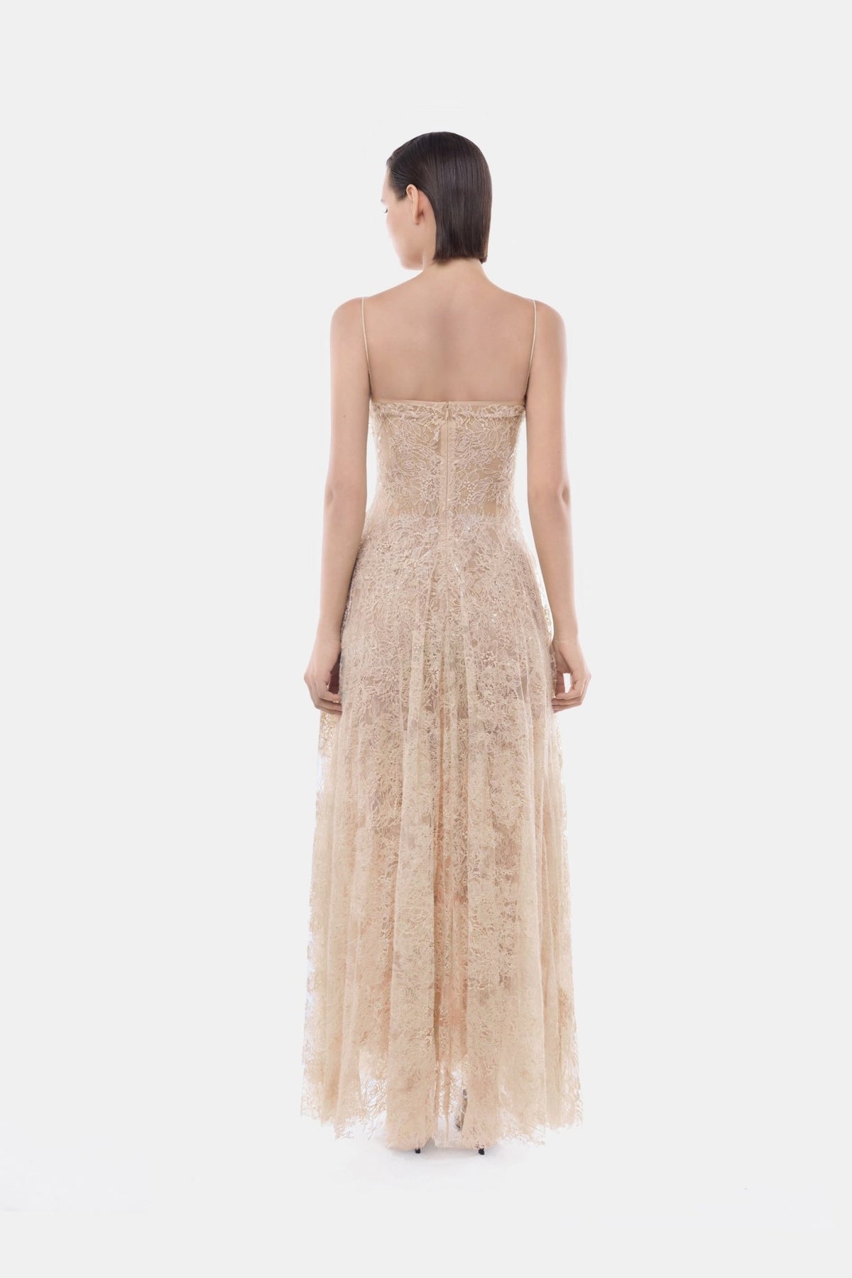 Peach Straight Neckline Pleat Maxi Dress - Montsand