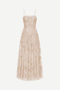 Peach Straight Neckline Pleat Maxi Dress - Montsand