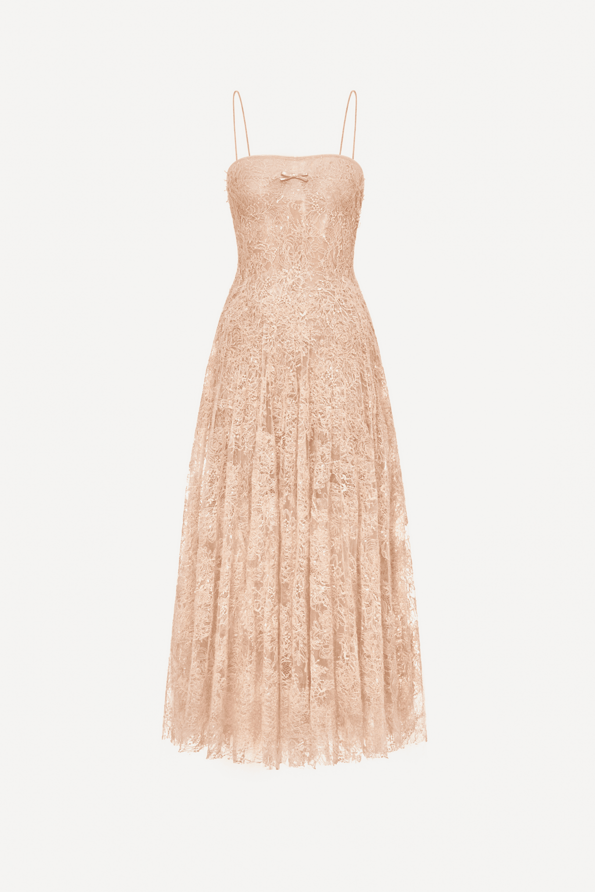 Peach Straight Neckline Pleat Midi Dress - Montsand
