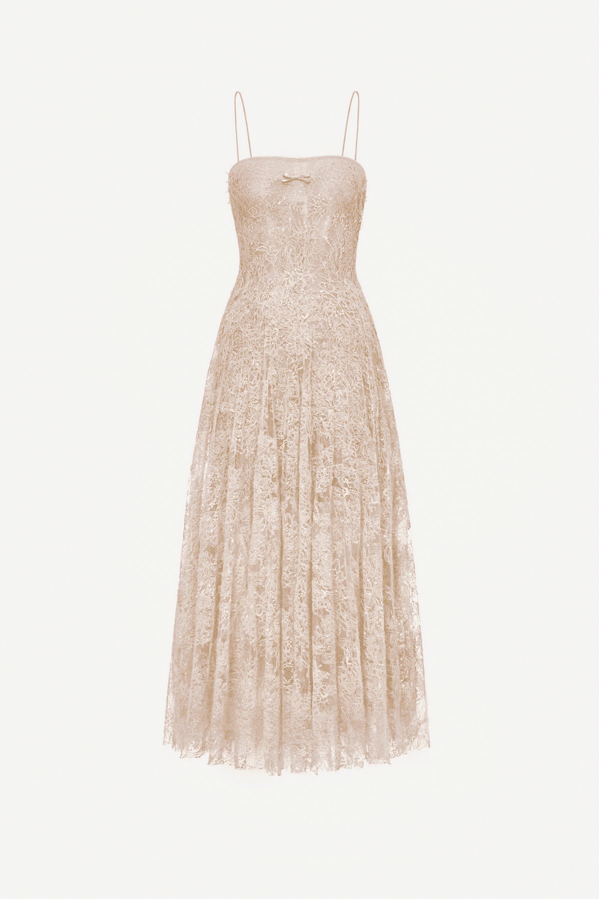 Peach Straight Neckline Pleat Midi Dress - Montsand