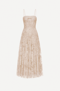 Peach Straight Neckline Pleat Midi Dress - Montsand