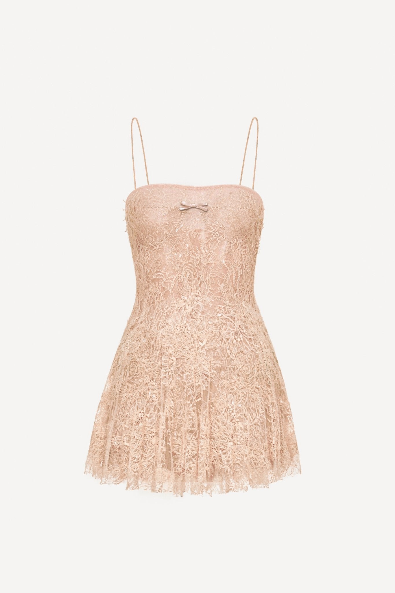 Peach Straight Neckline Pleat Mini Dress - Montsand