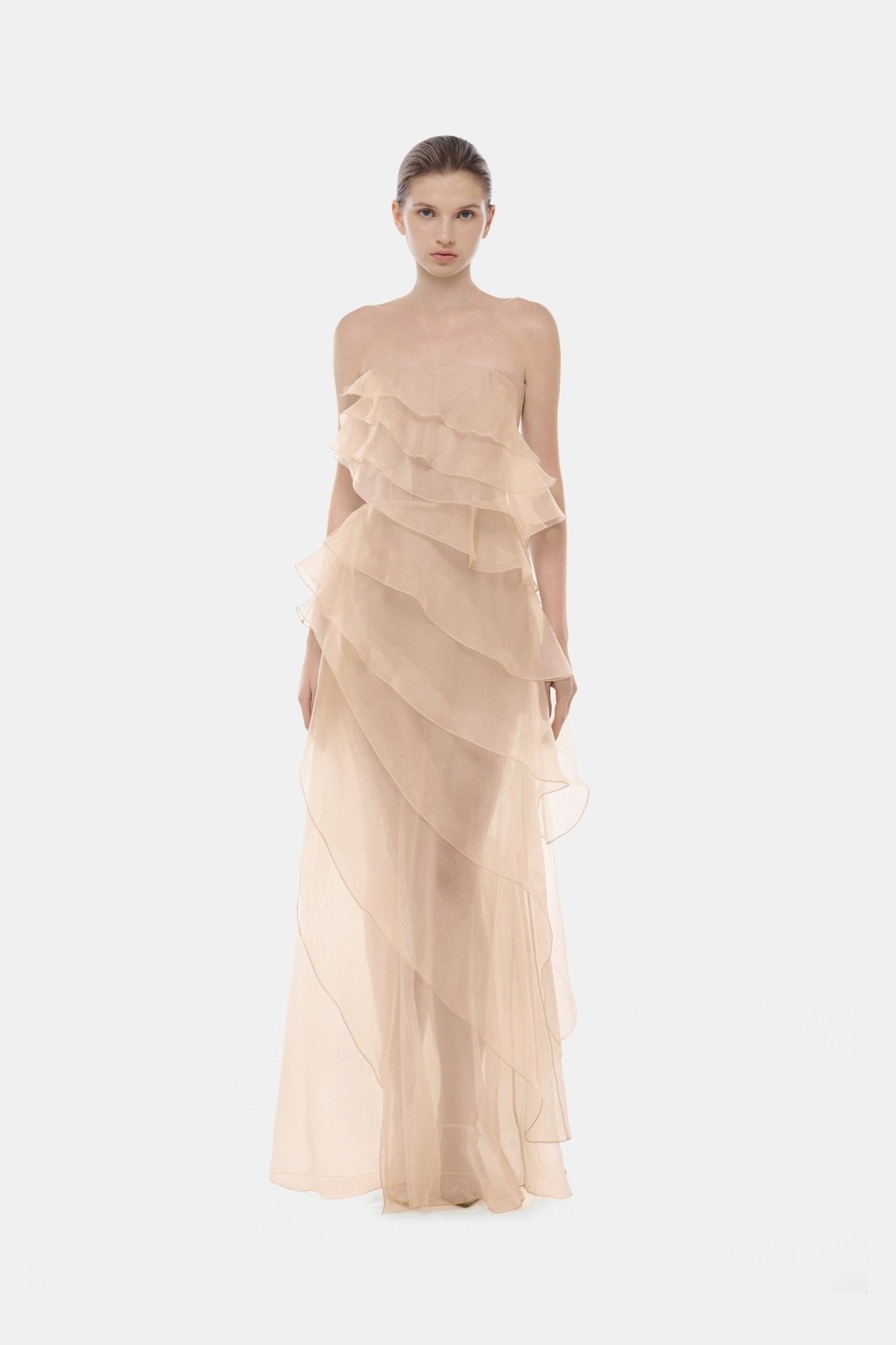 Peach Tiered Strapless Dress - Montsand