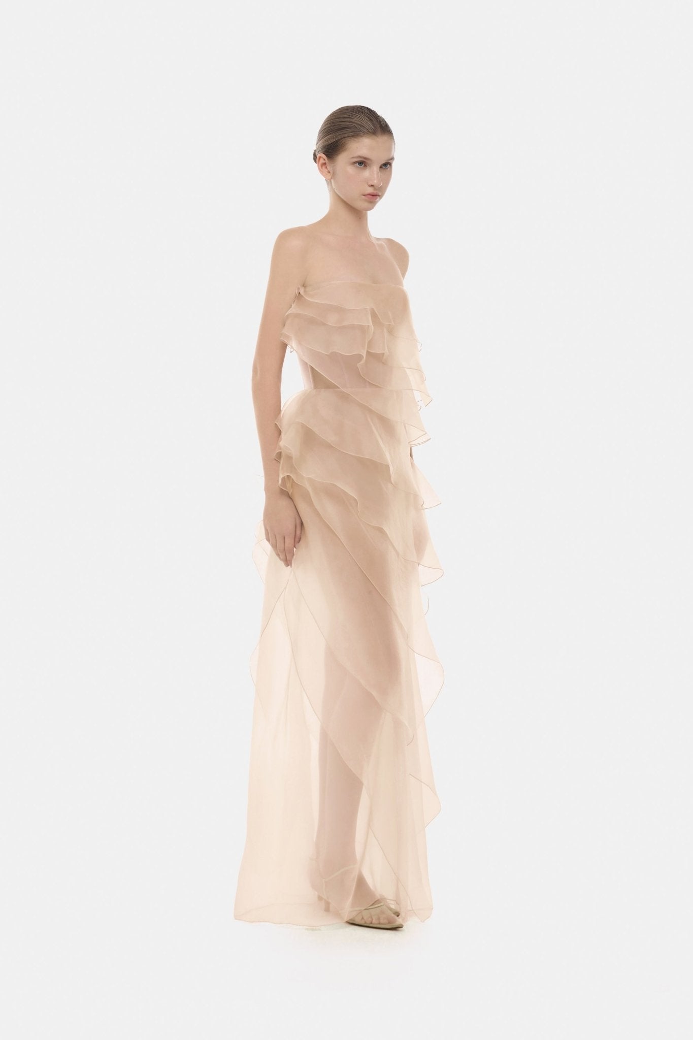 Peach Tiered Strapless Dress - Montsand