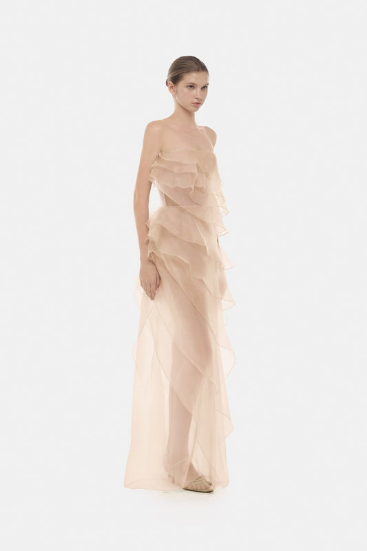 Peach Tiered Strapless Dress - Montsand