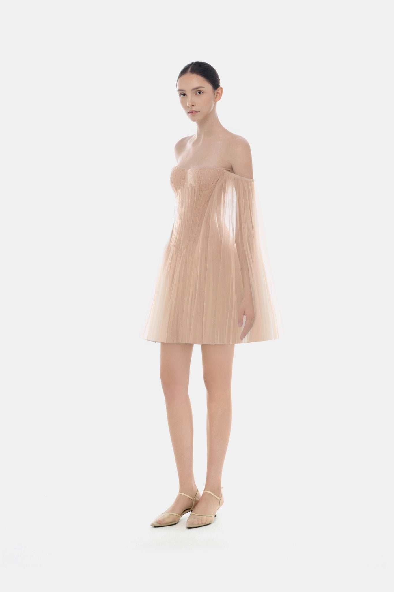 Peach Tulle Off - shoulder Mini Dress - Montsand