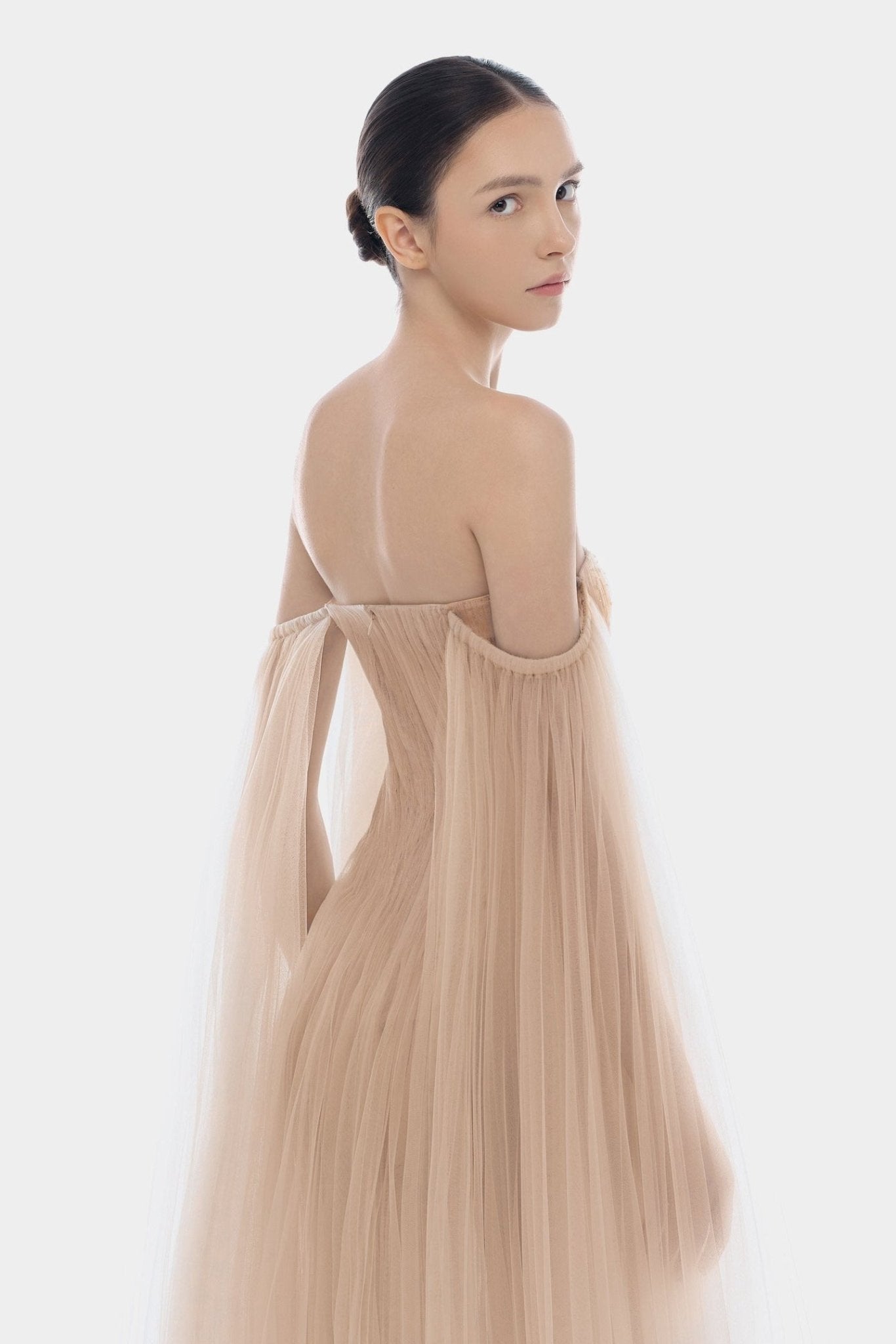 Peach Tulle Off - shoulder Mini Dress - Montsand