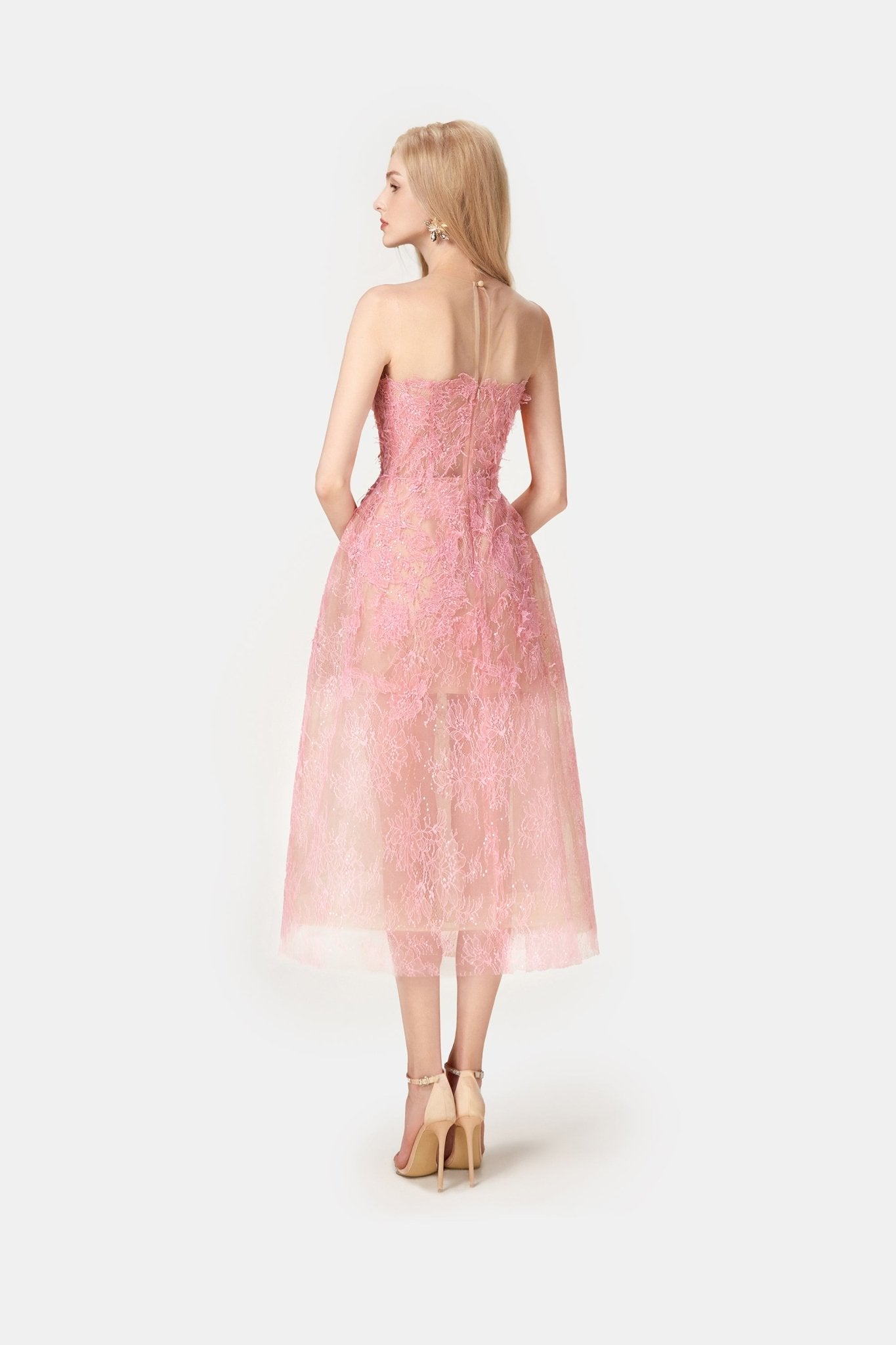 Pink Beaded Lace Dress - Montsand