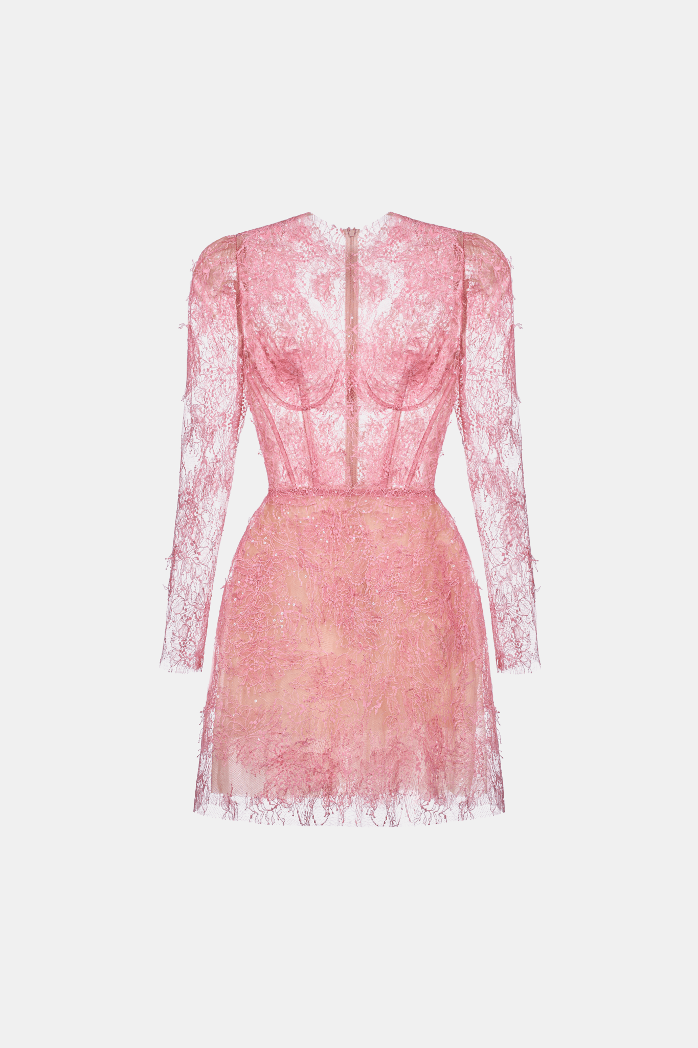 Pink Beaded Lace Mini Dress - Montsand