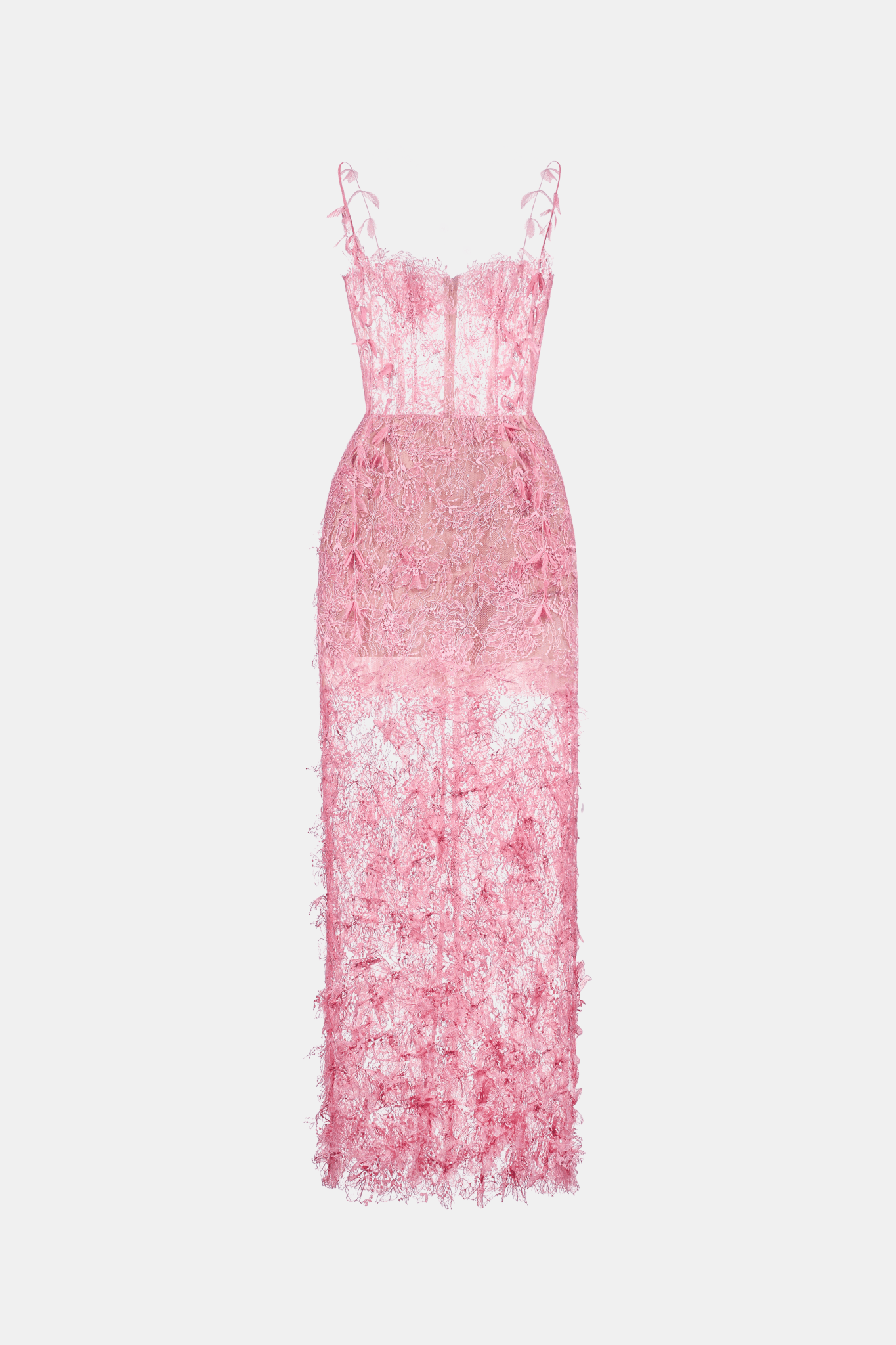 Pink Beaded Lace Pencil Dress - Montsand