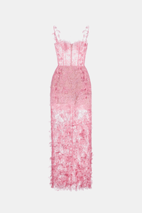 Pink Beaded Lace Pencil Dress - Montsand