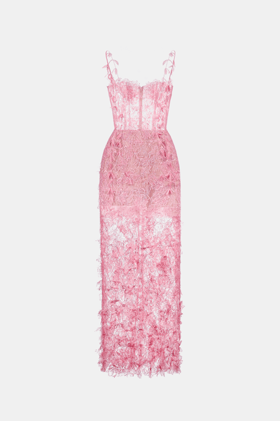 Pink Beaded Lace Pencil Dress L