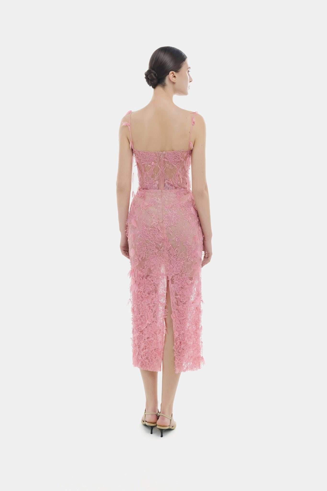 Pink Beaded Lace Pencil Dress - Montsand