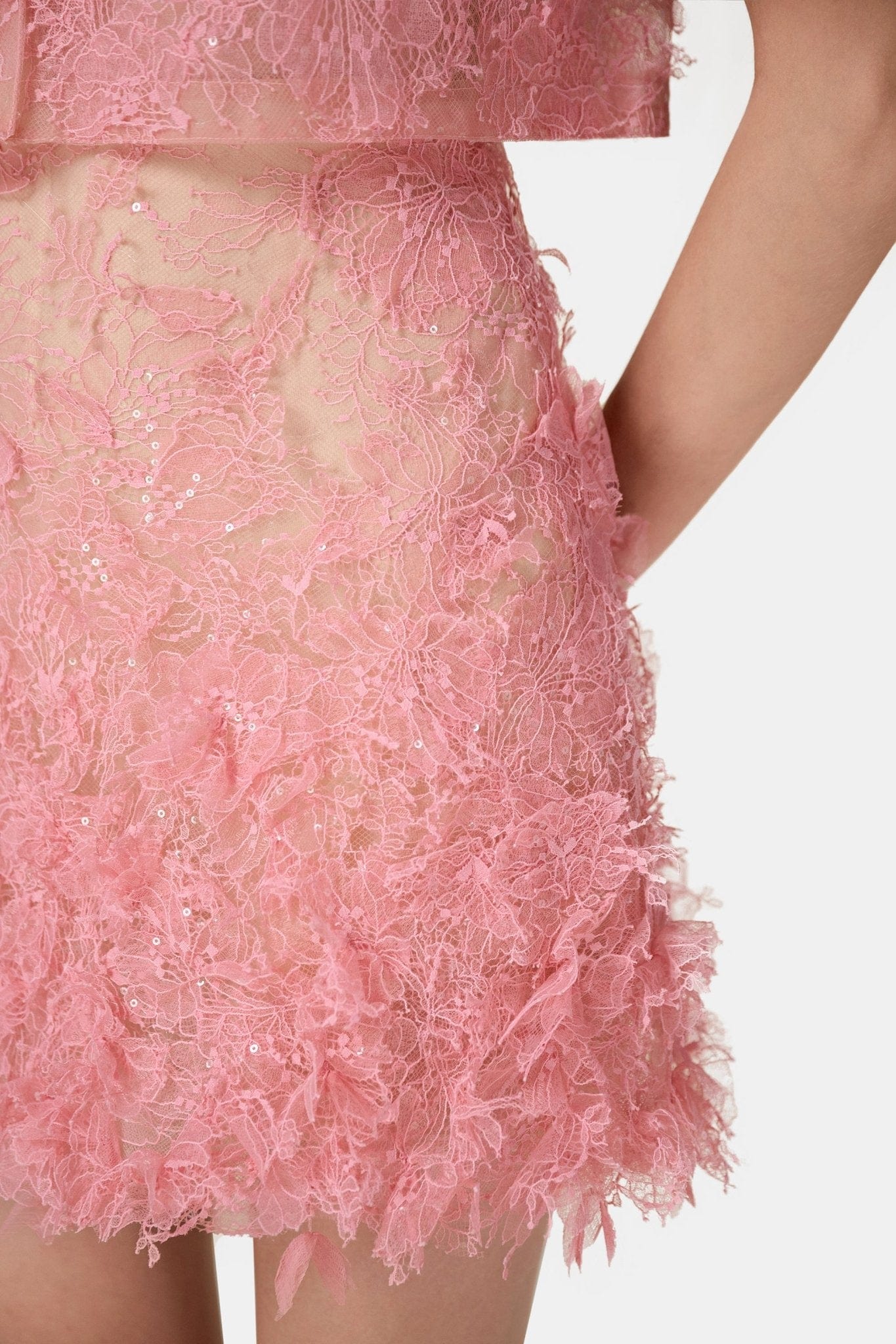 Pink Beaded Lace Skirt - Montsand