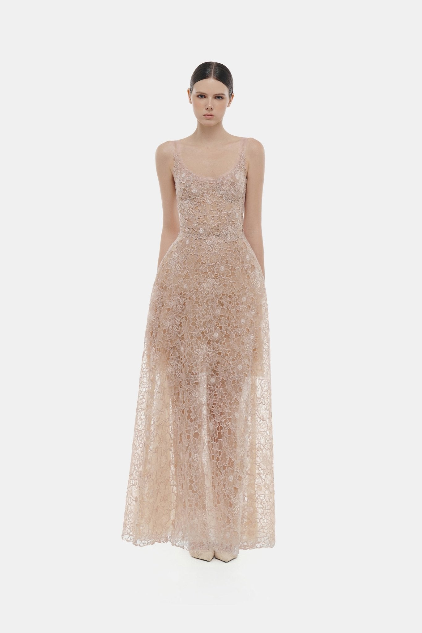 Pink Flower Lace Maxi Dress – Montsand