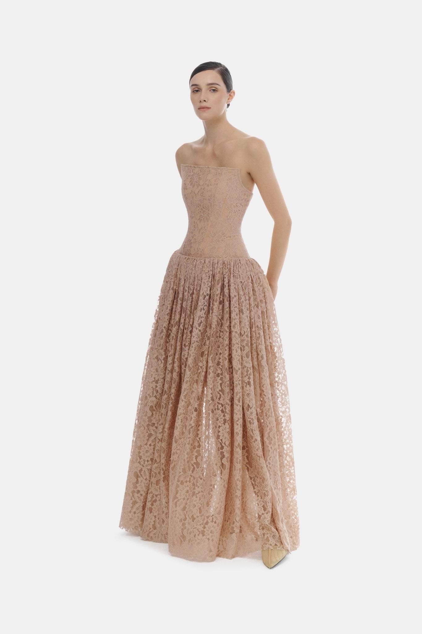 Pink Lace Corset Maxi Dress - Montsand