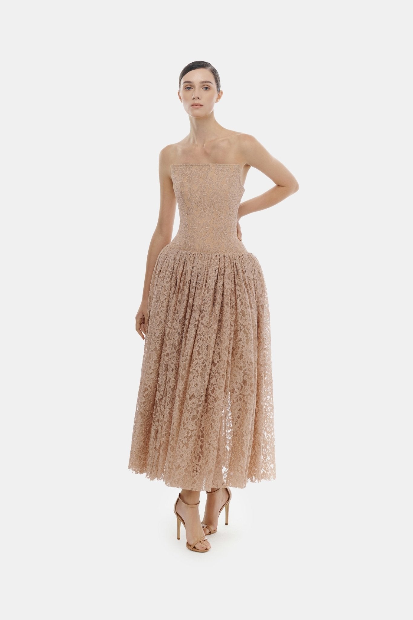 Pink Lace Corset Midi Dress - Montsand