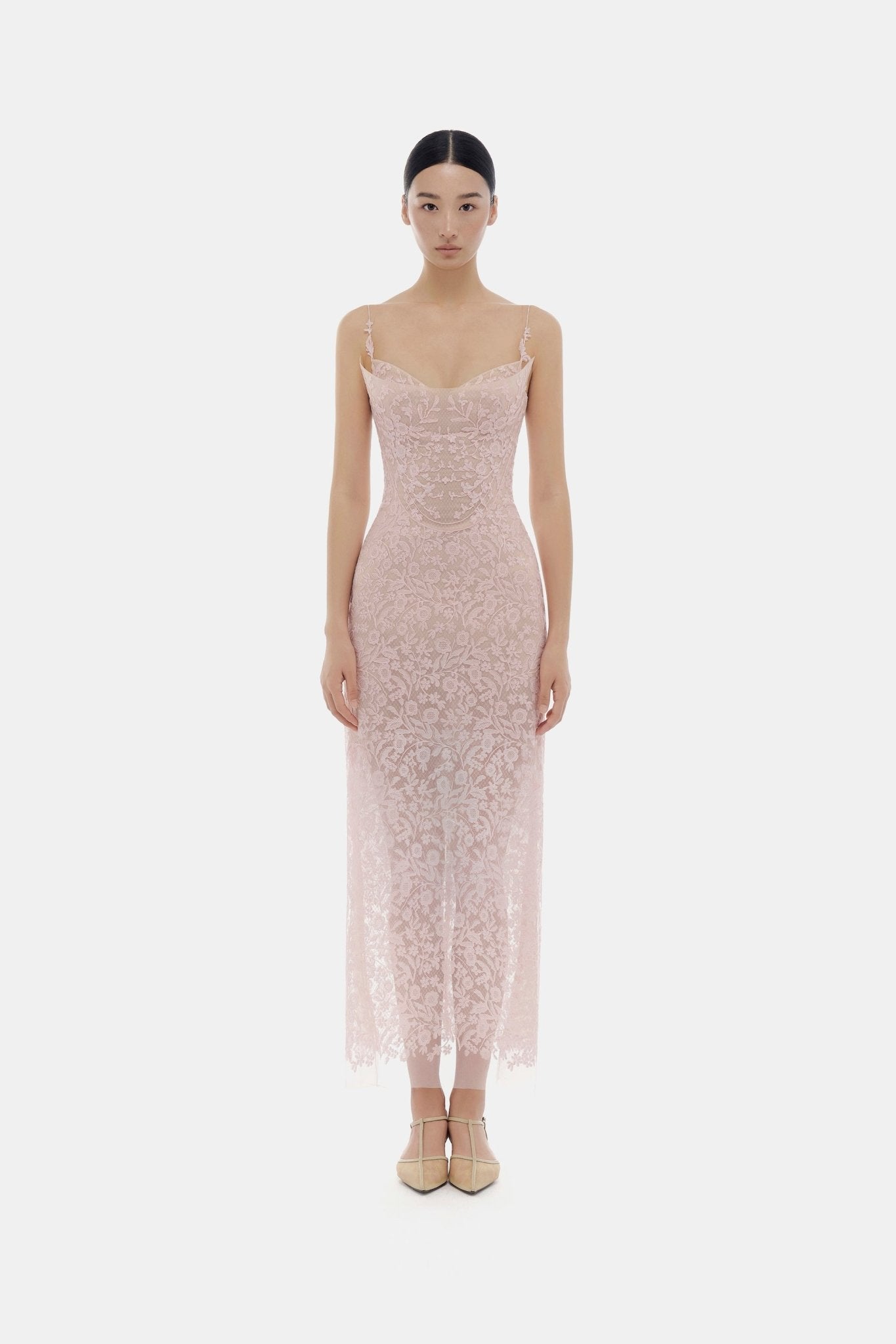 Pink Lace Midi Dress - Montsand