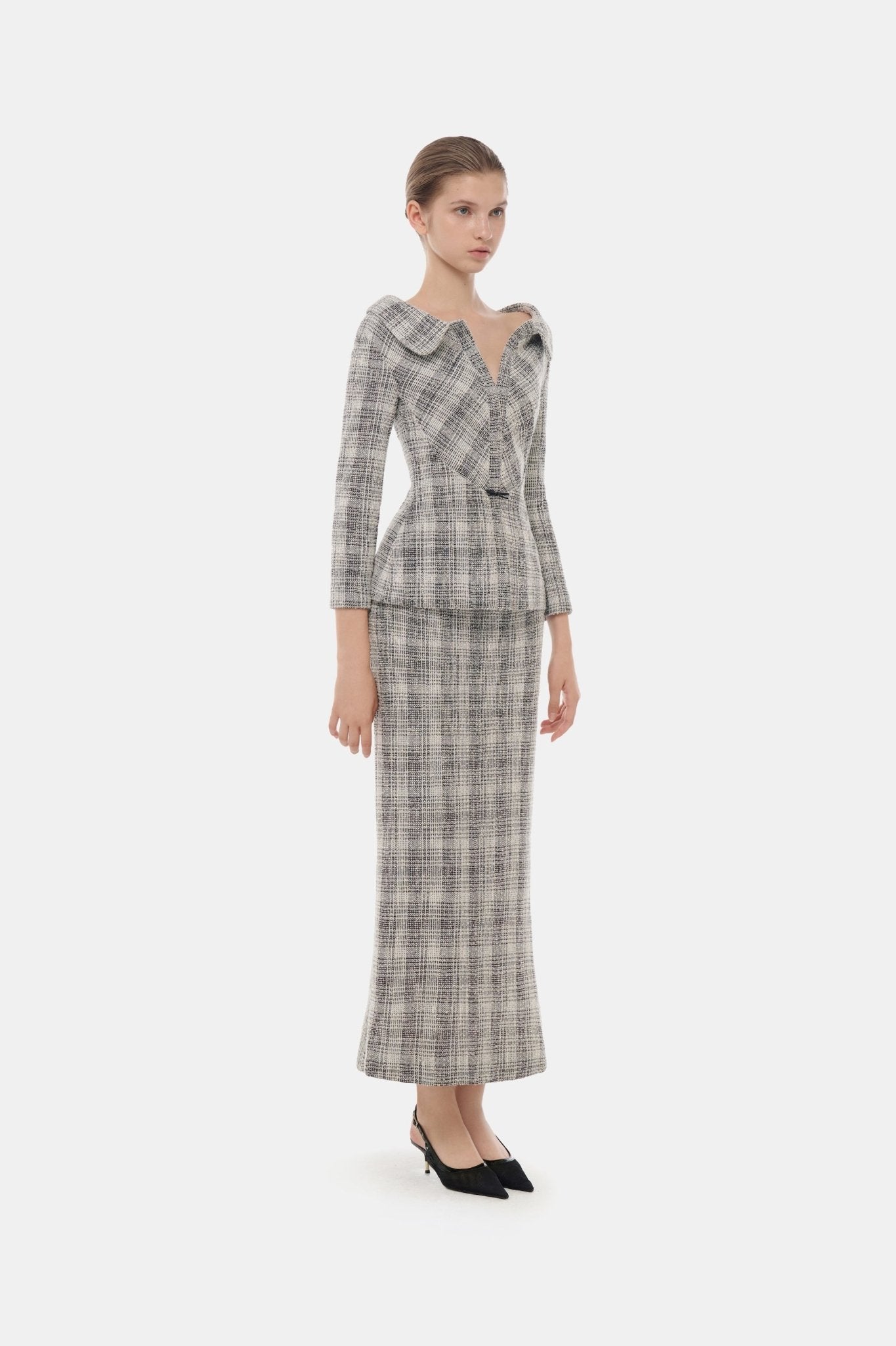 Plaid Tweed Midi Skirt - Montsand