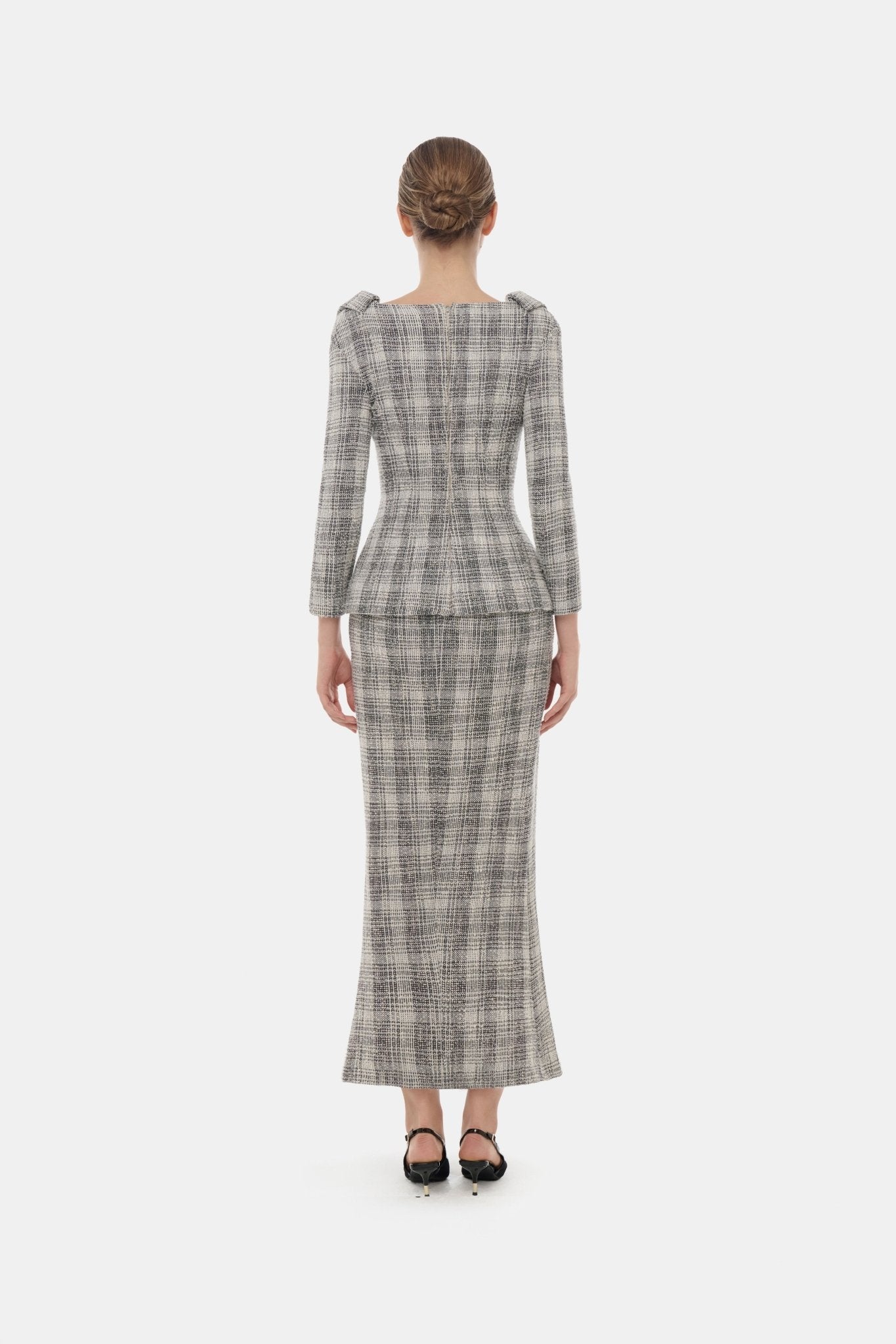 Plaid Tweed Midi Skirt - Montsand