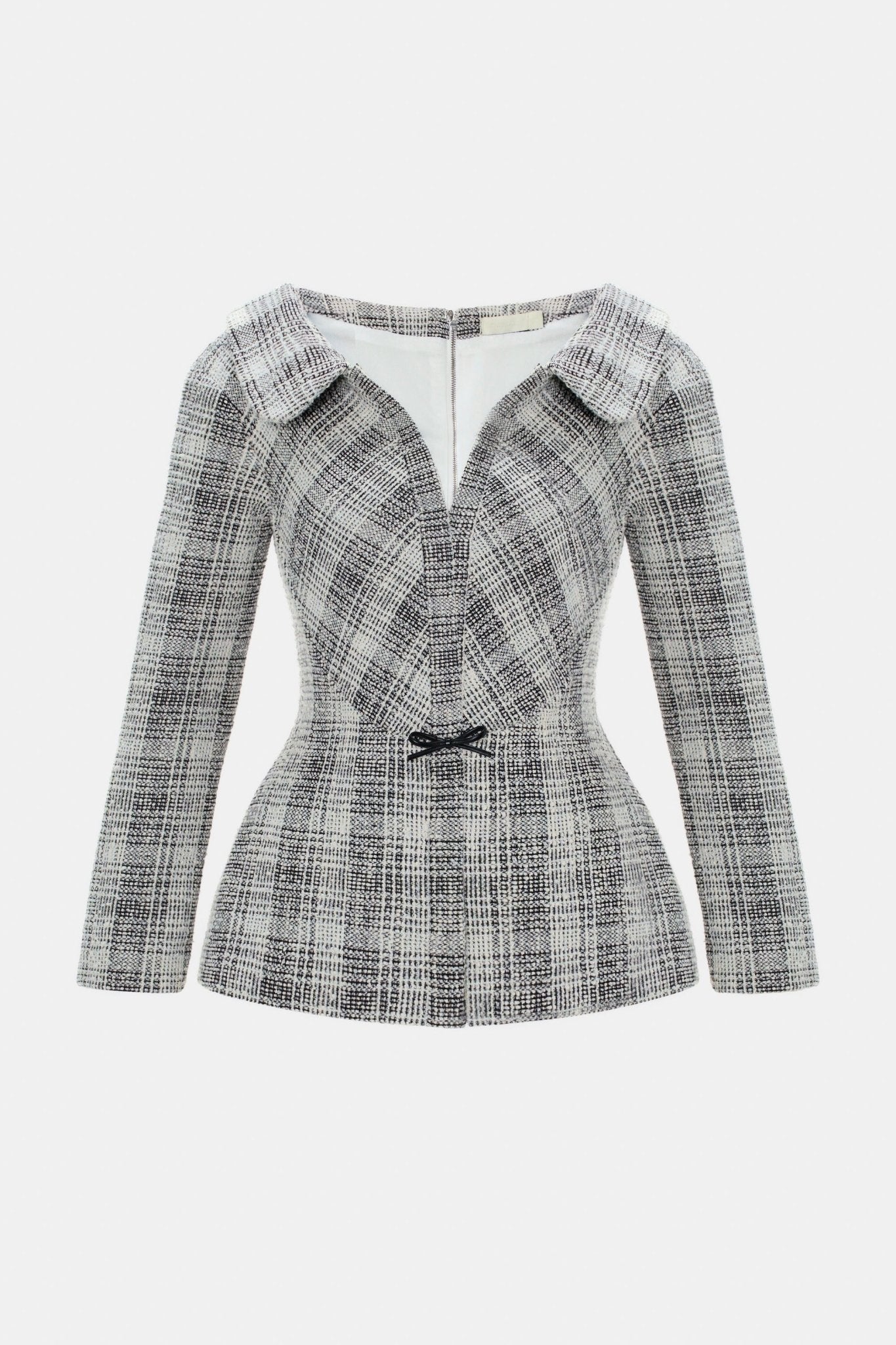 Plaid V - neck Peplum Tweed Blazer - Montsand