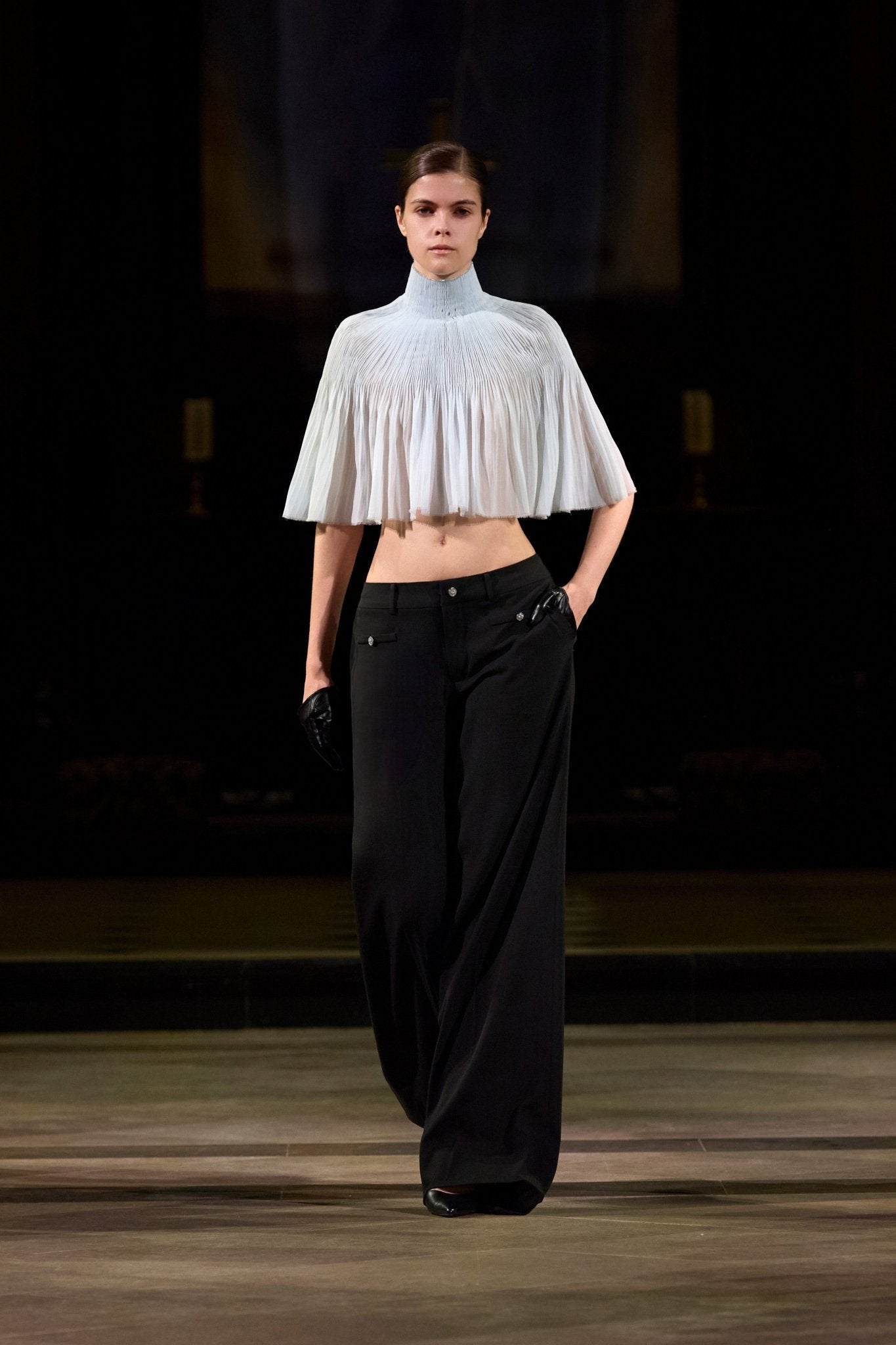 Pleated Croptop Wide Leg Pants Set - Montsand