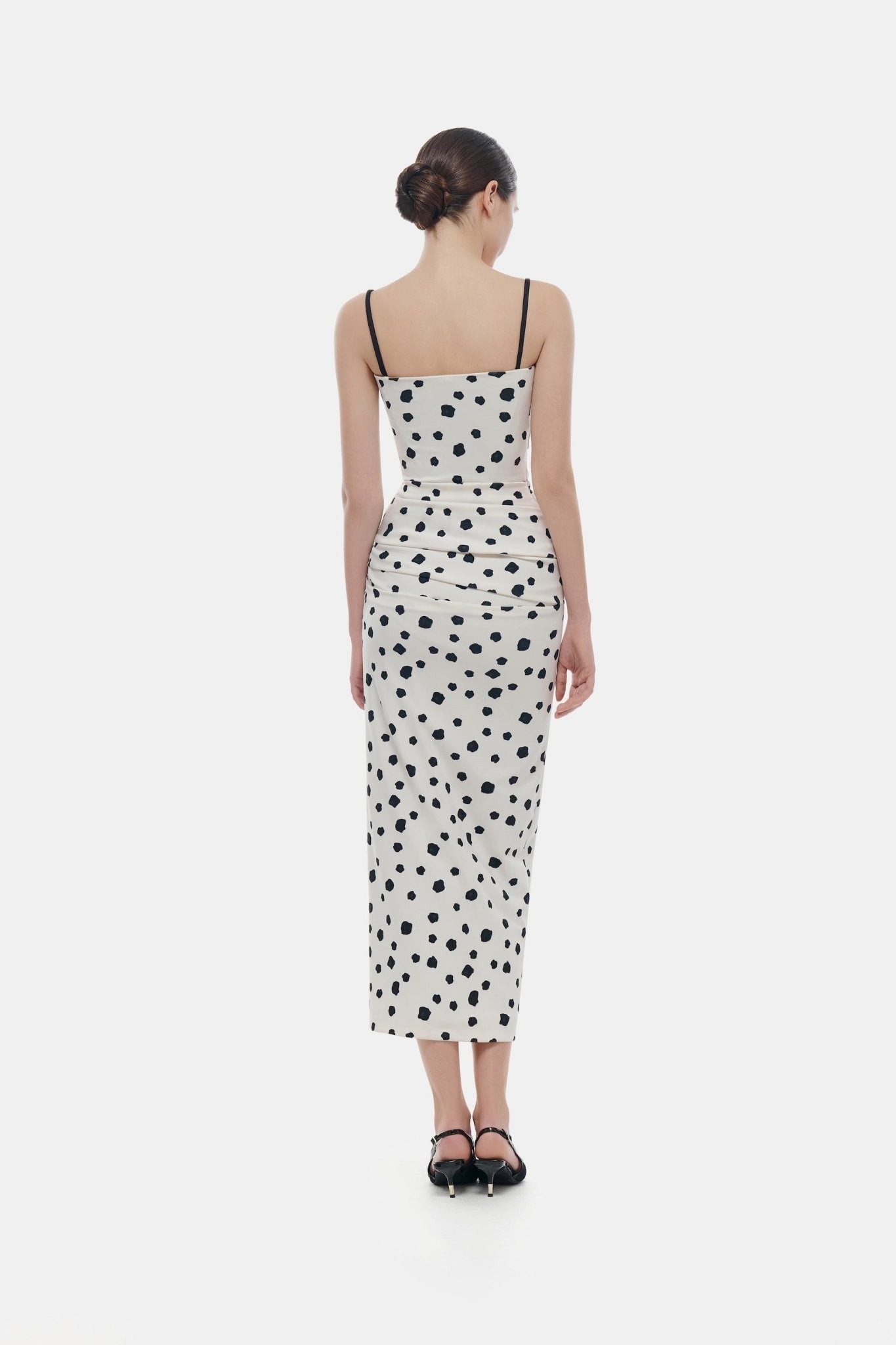 Polka Dot Draped Midi Dress Dresses Montsand