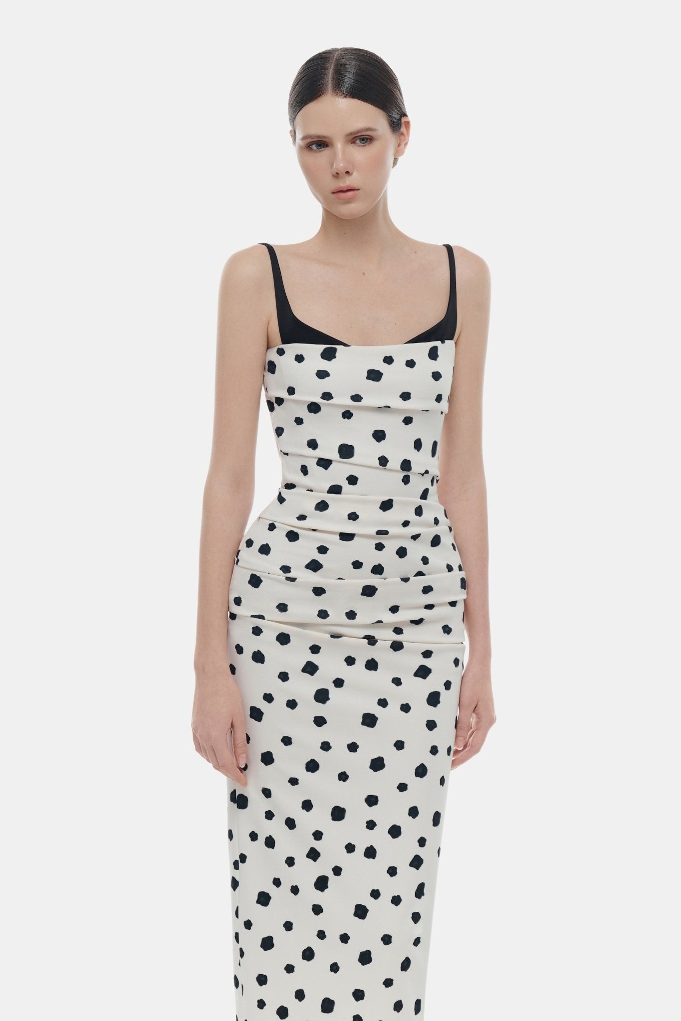 Polka Dot Draped Midi Dress Dresses Montsand