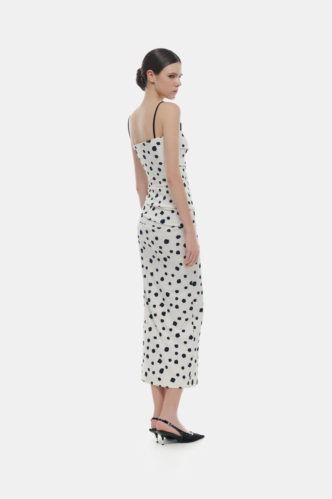 Polka Dot Draped Midi Dress Dresses Montsand