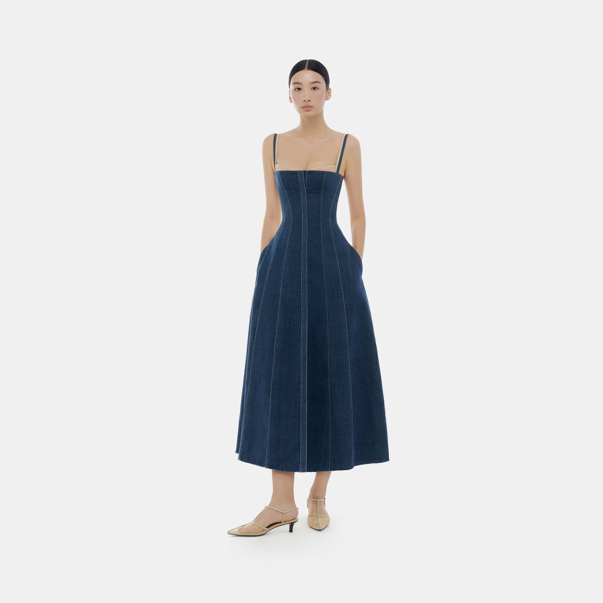 plein sud seam corset denim flare dress Bardot Lilah Seamed Denim Corset Midi Dress