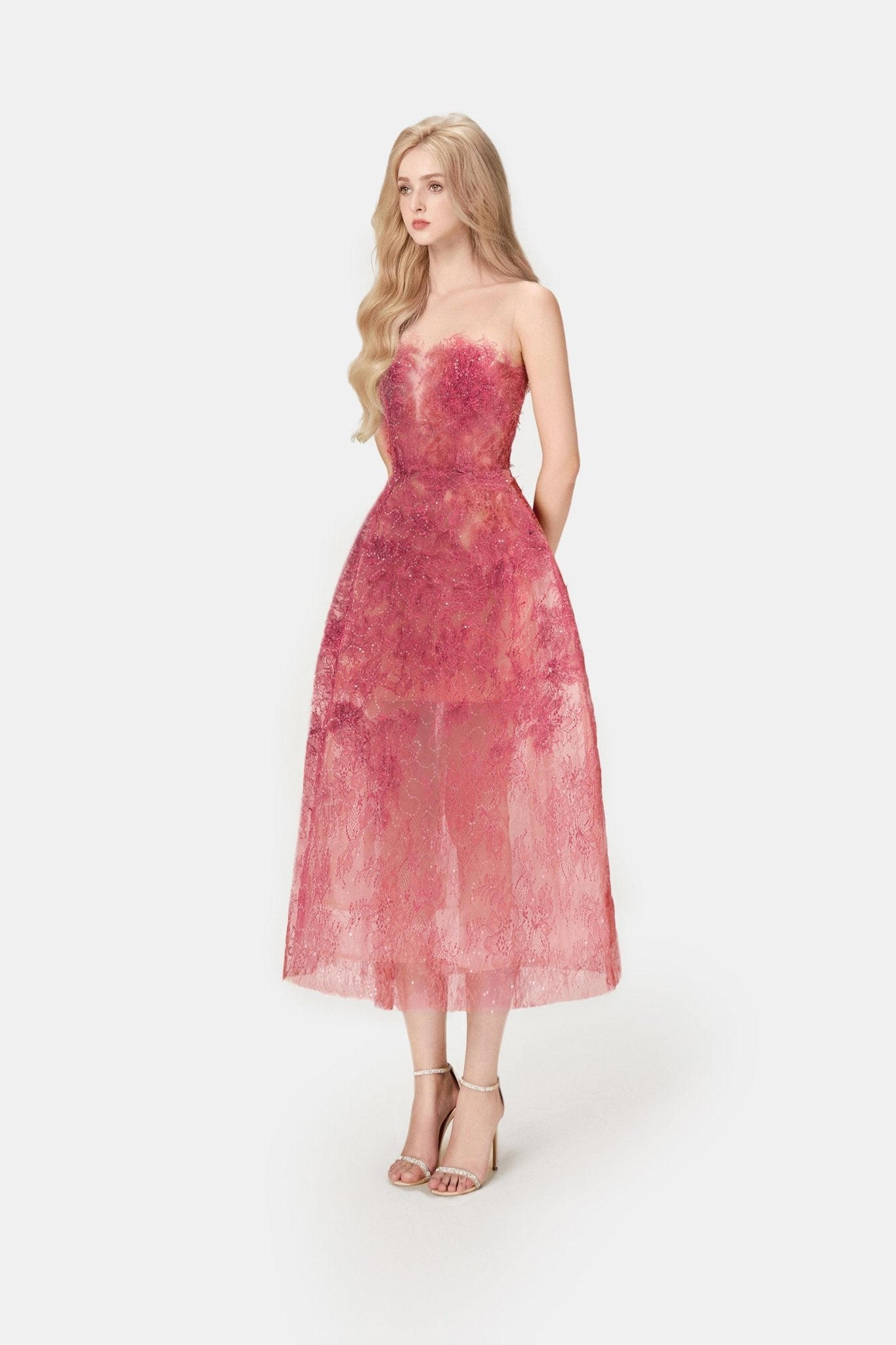 Red Beaded Lace Dress - Montsand