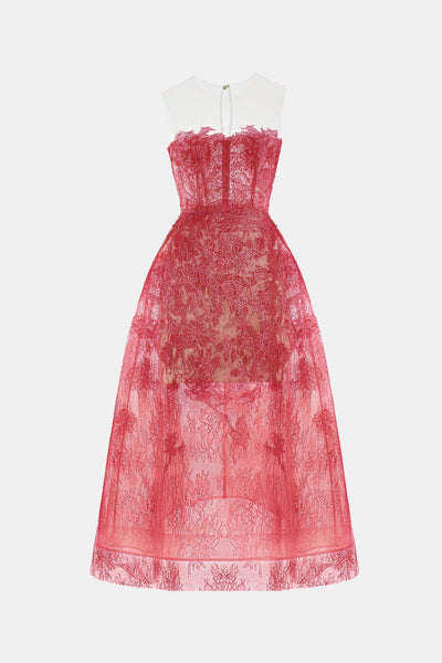 chinese dress ladies Red Beaded Lace Dress S