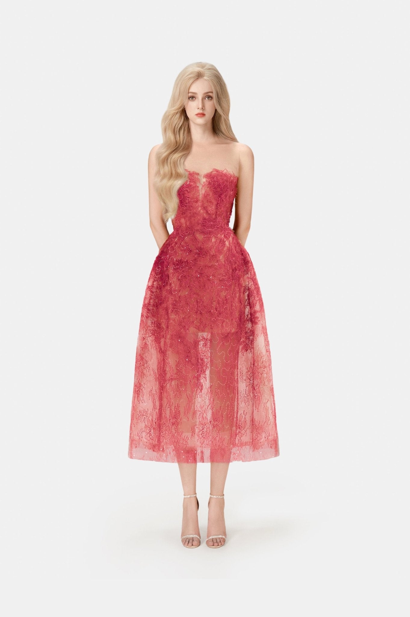 Red Beaded Lace Dress M Red Beaded Lace Dress M