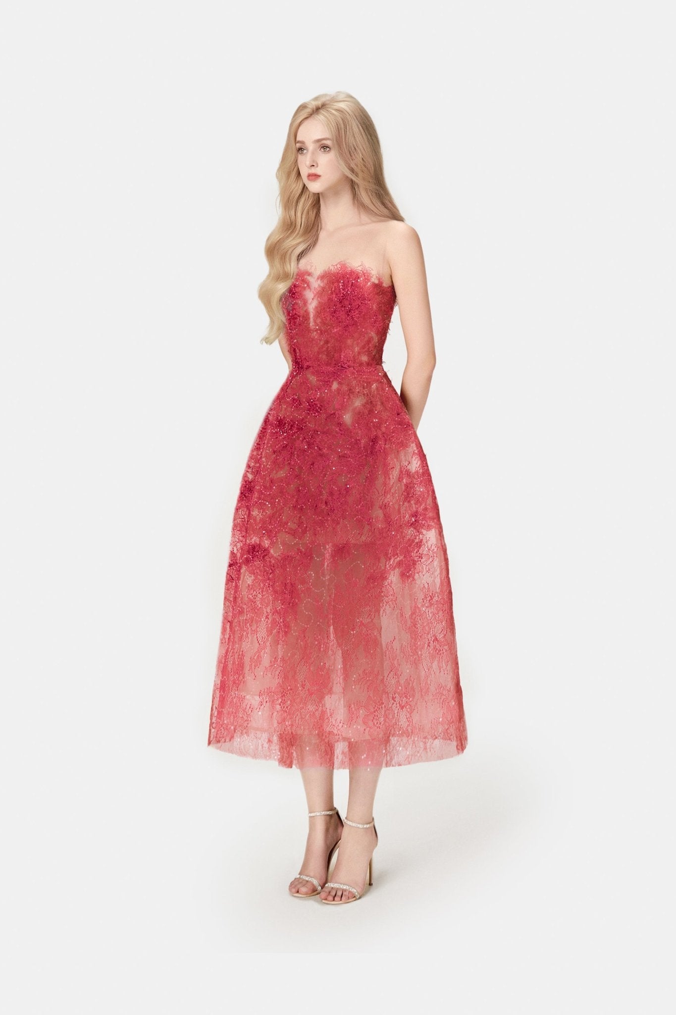 Red Beaded Lace Dress S