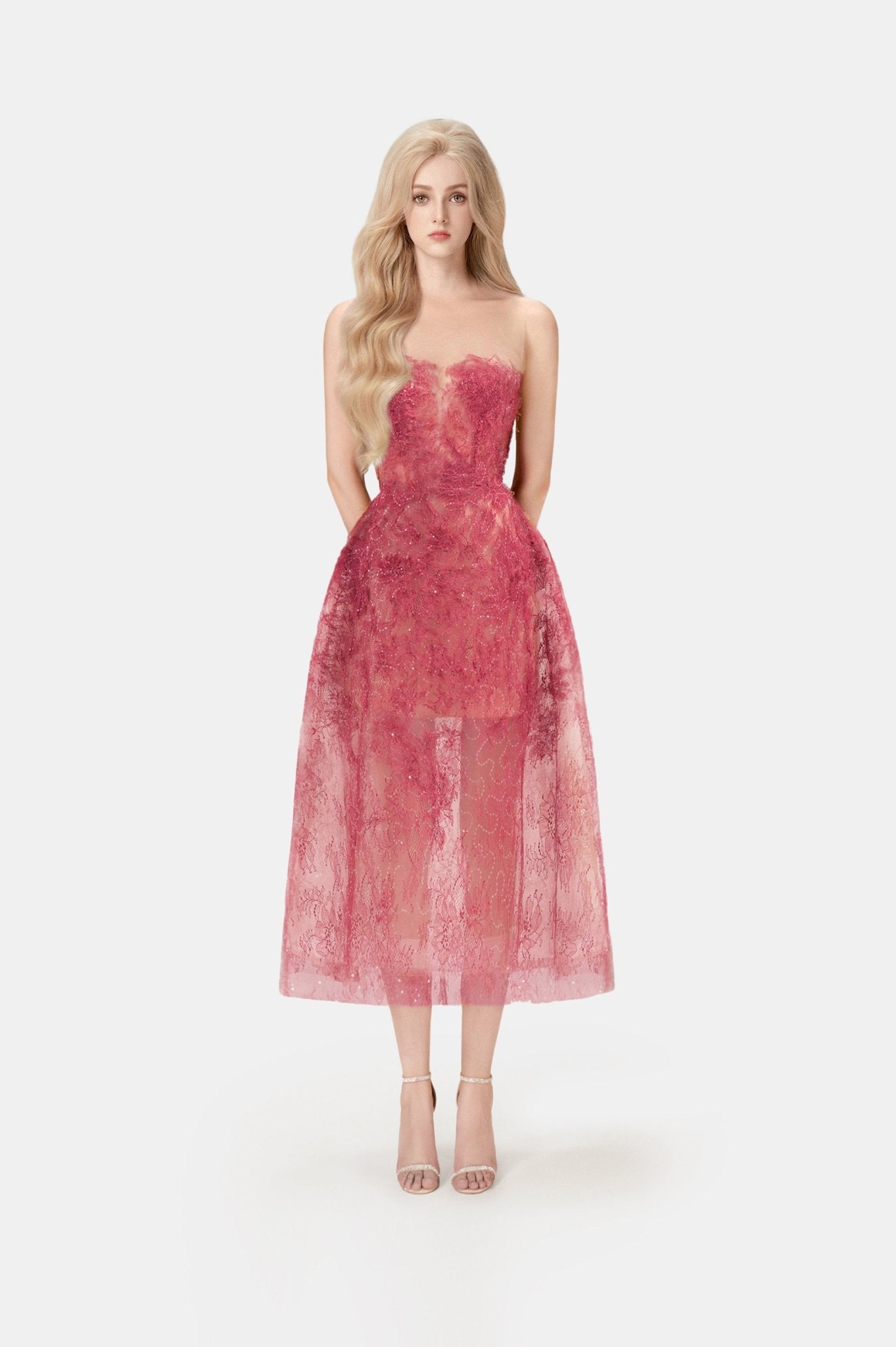 Red Beaded Lace Dress - Montsand