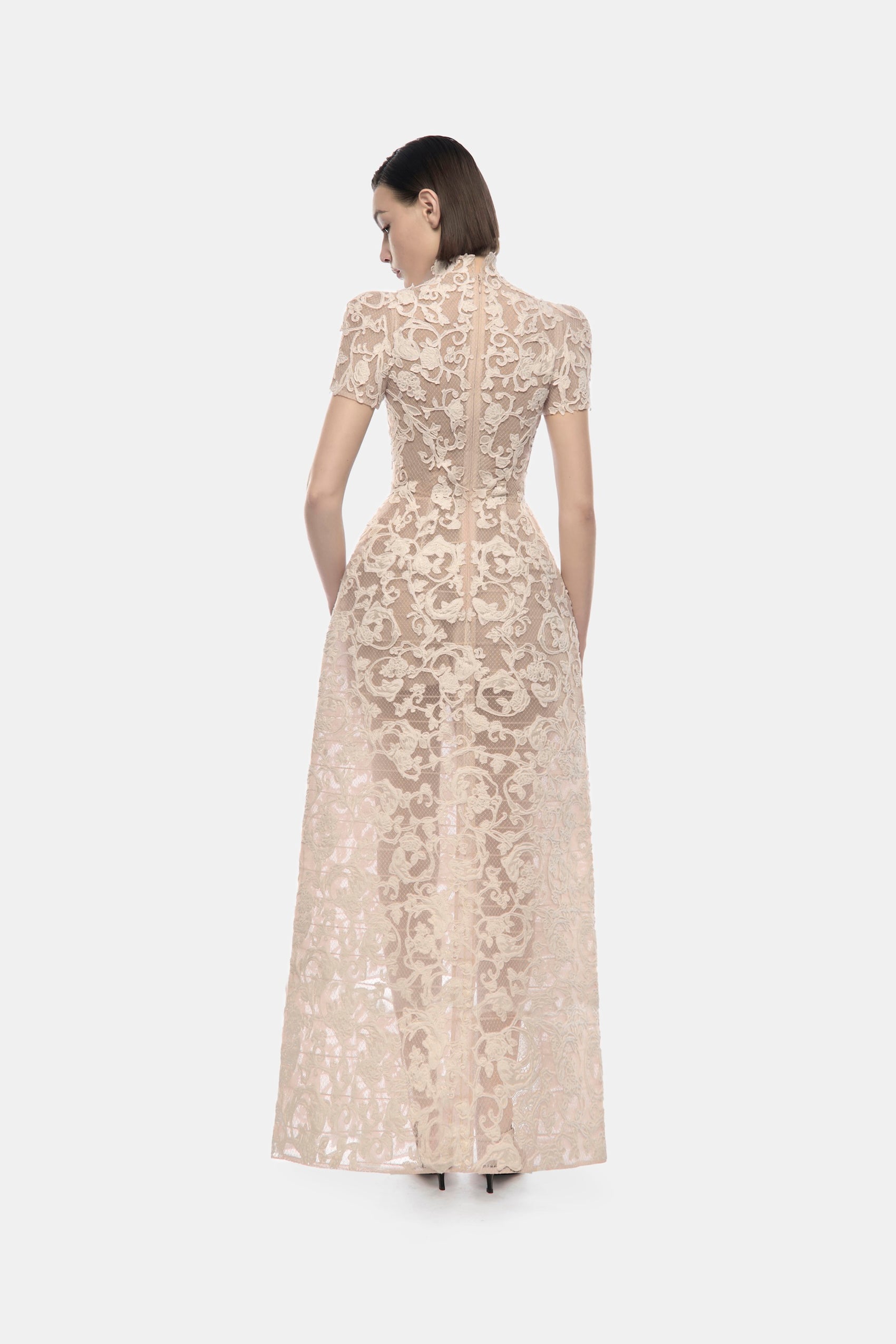Ivory Brocade Bow Maxi Dress