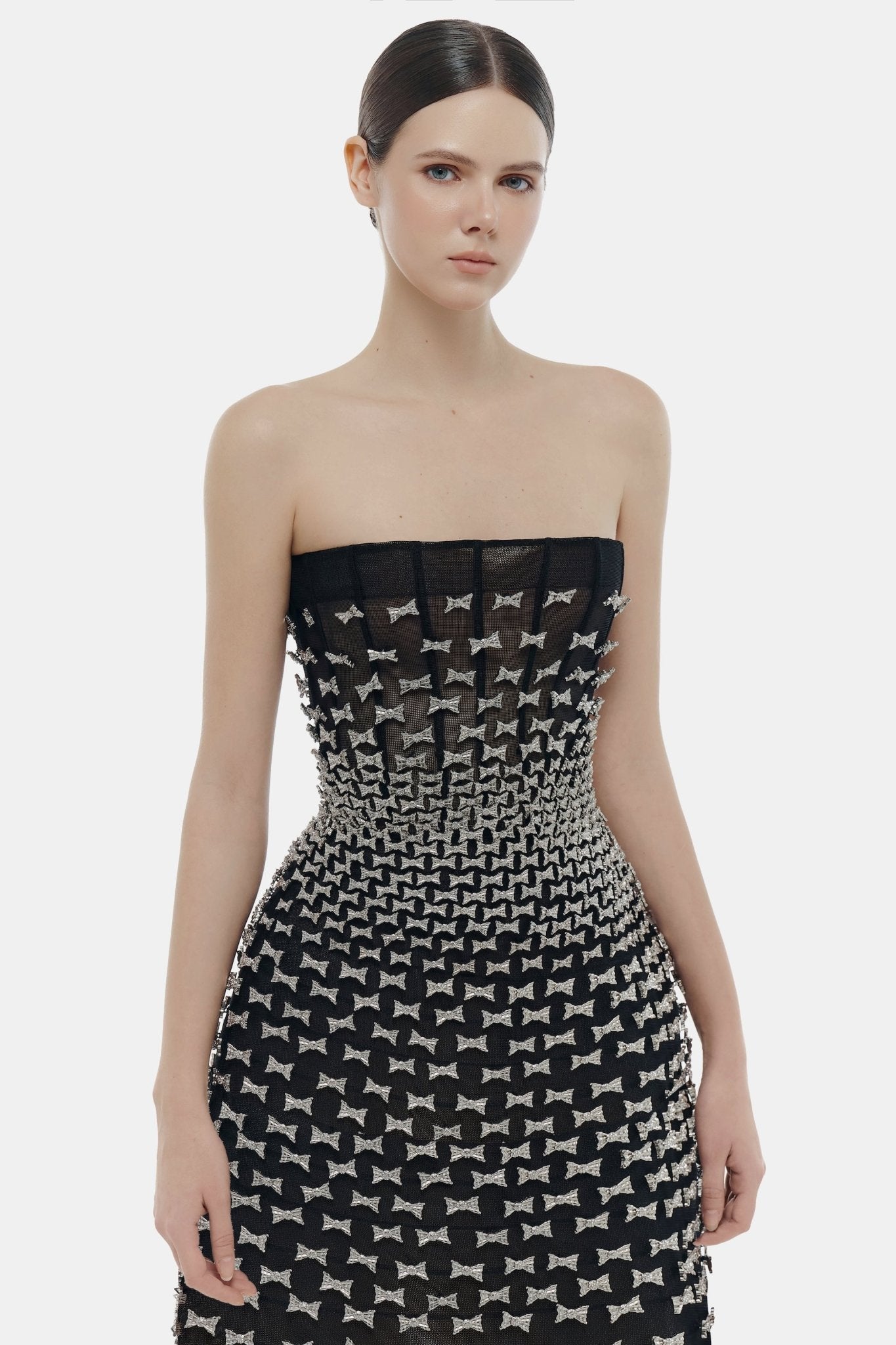 Silver Bow Strapless Midi Dress - Montsand