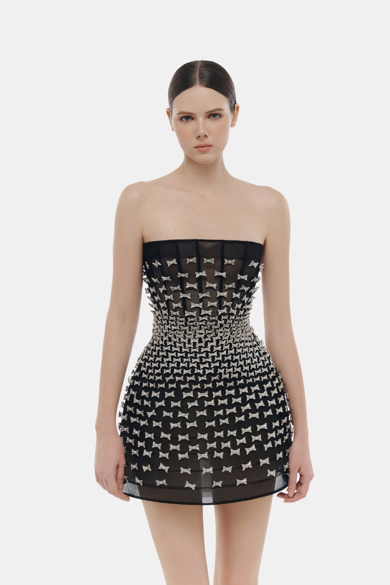 Silver Bow Strapless Mini Dress - Montsand