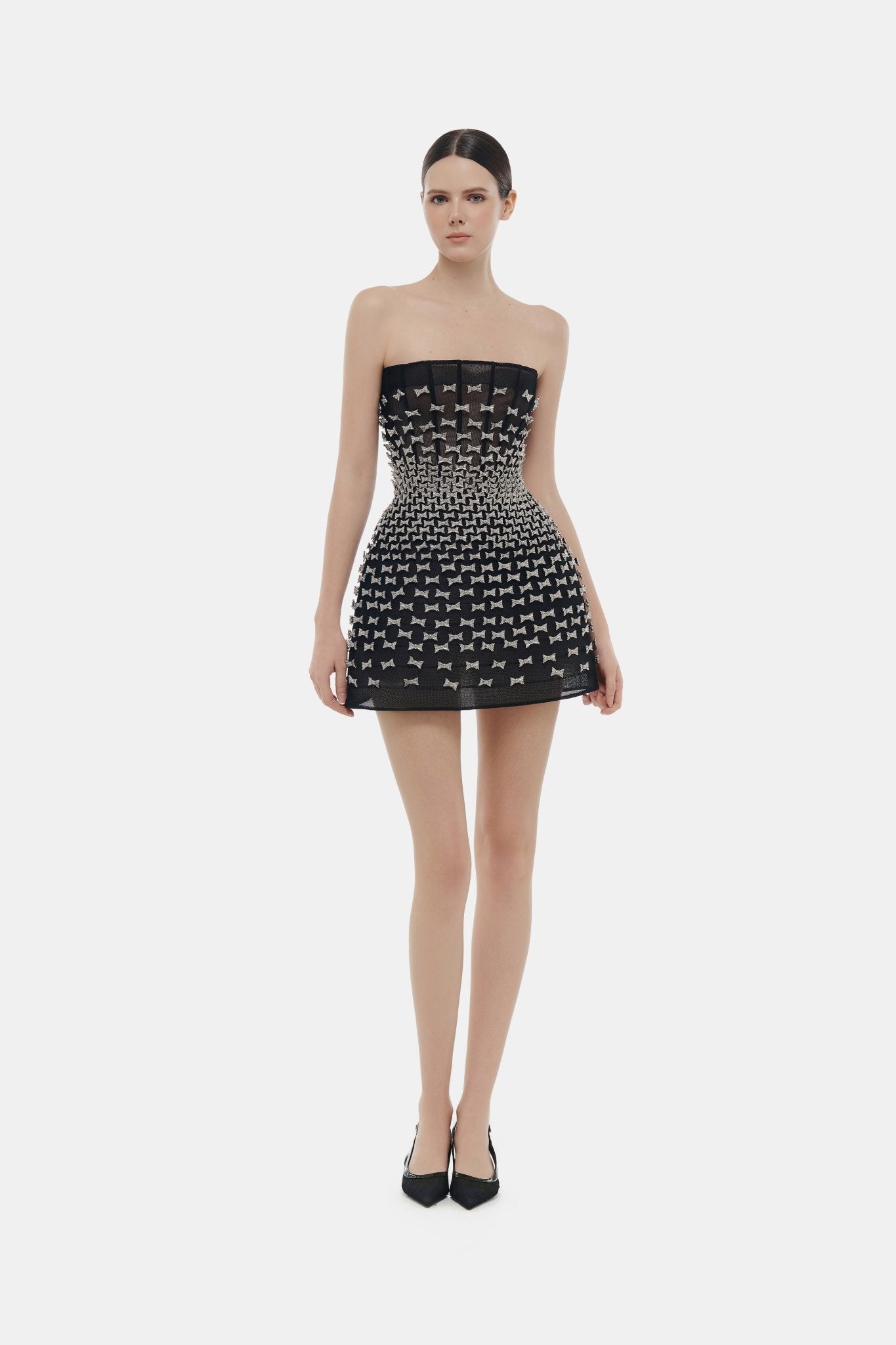 Silver Bow Strapless Mini Dress - Montsand