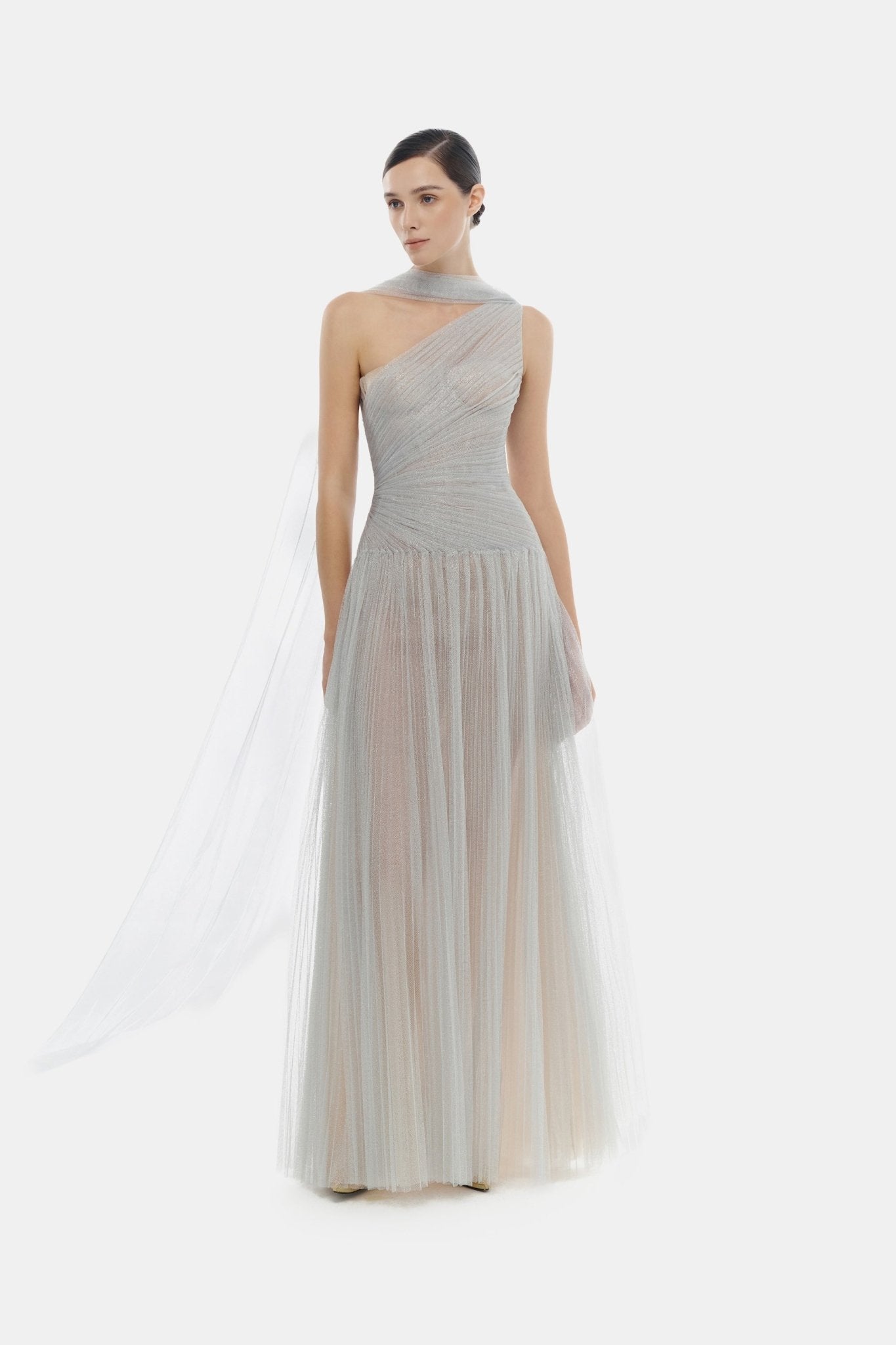 Silver Draped Maxi Dress - Montsand