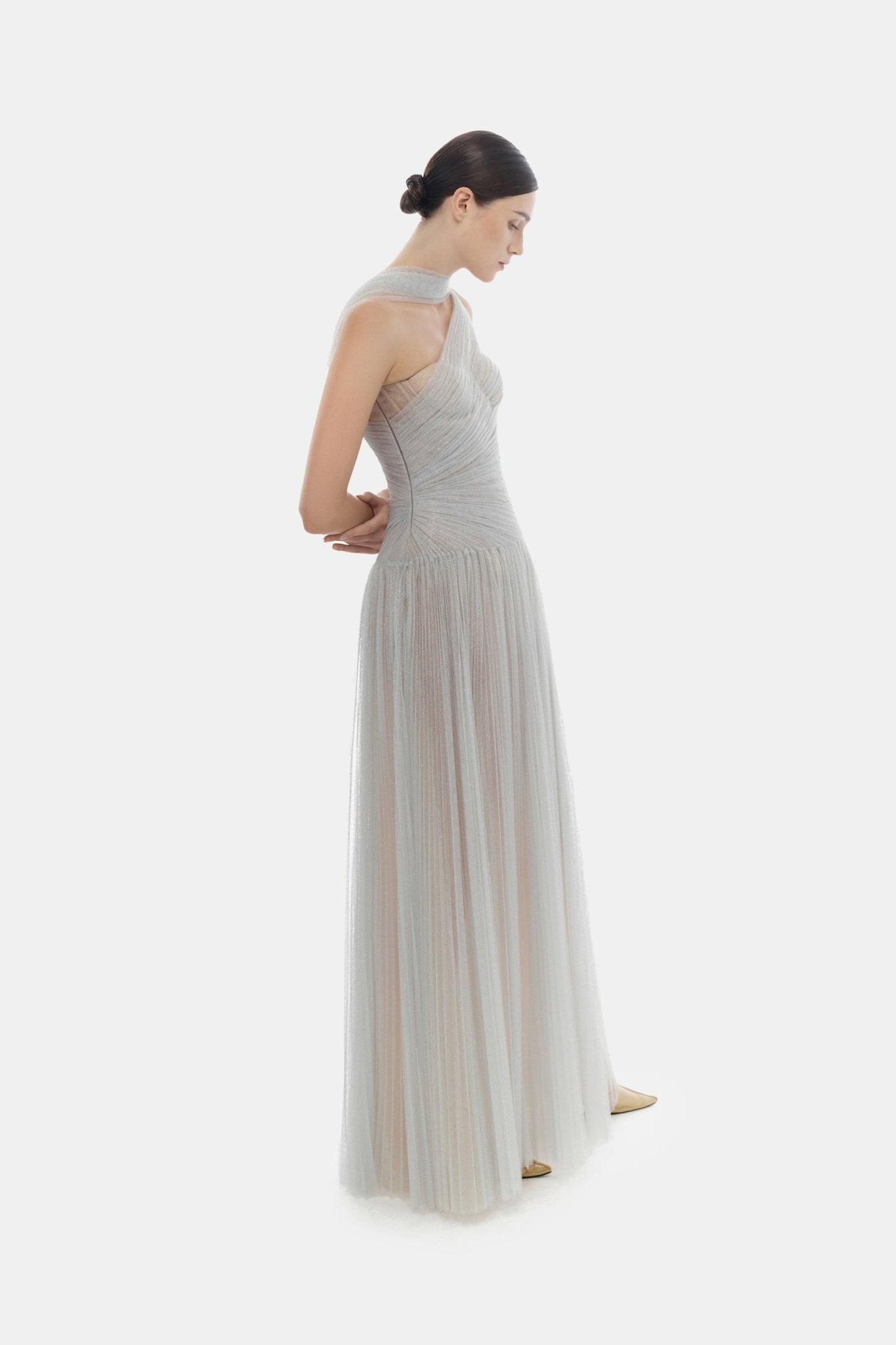 Silver Draped Maxi Dress - Montsand