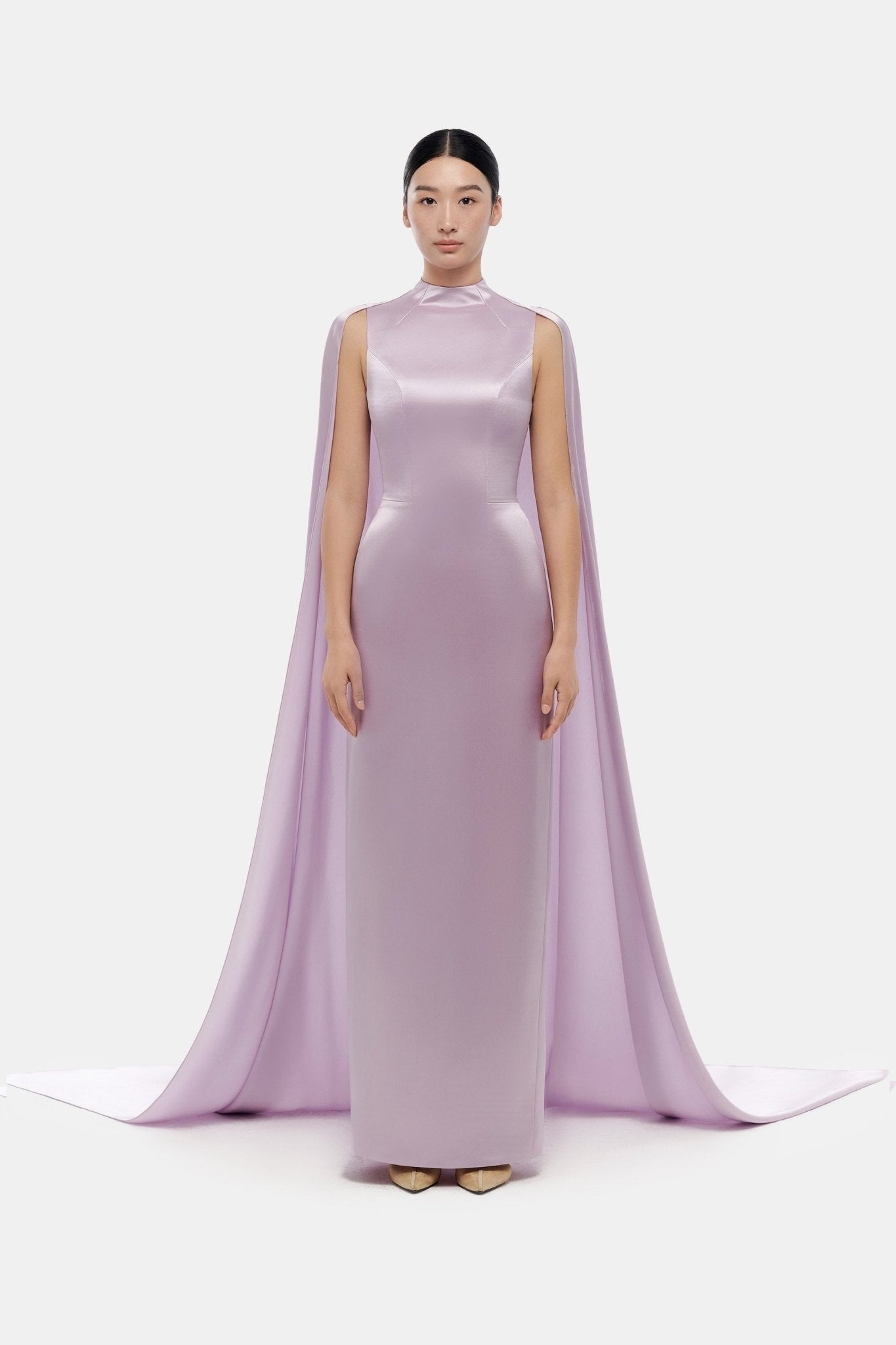 purple cape dress Adora Design 1053 A Line Glitter Tulle Applique Short Cape Dress